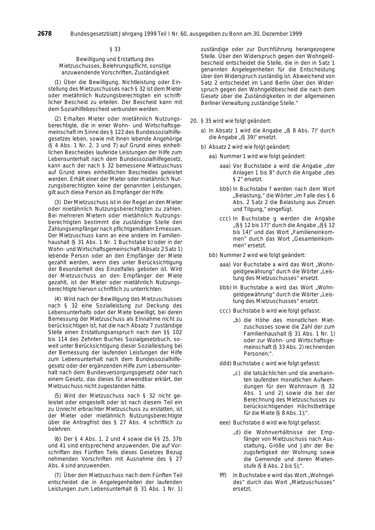 BGBl. 1999, Seite 2678 — Originalseite als Abbildung