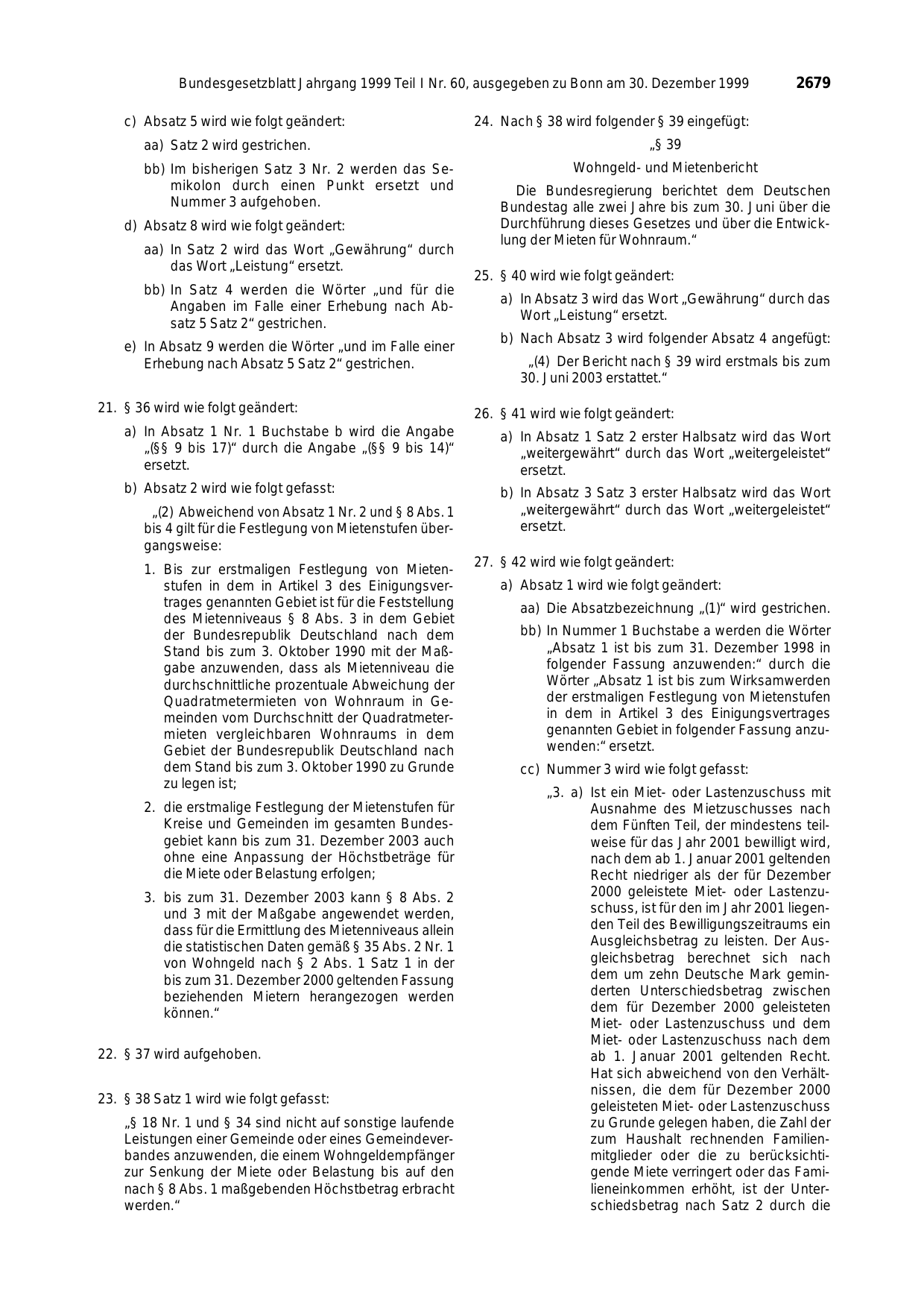 BGBl. 1999, Seite 2679 — Originalseite als Abbildung