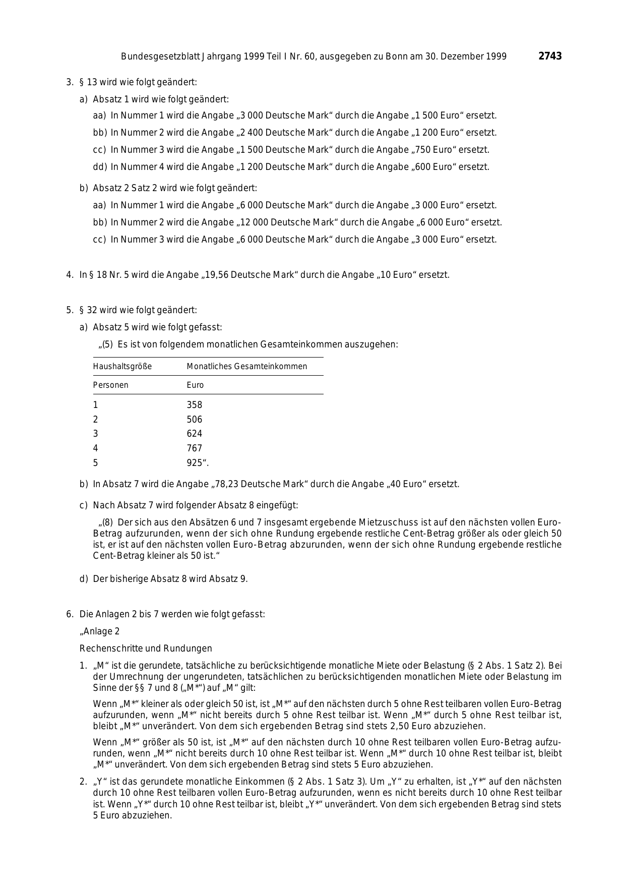 BGBl. 1999, Seite 2743 — Originalseite als Abbildung