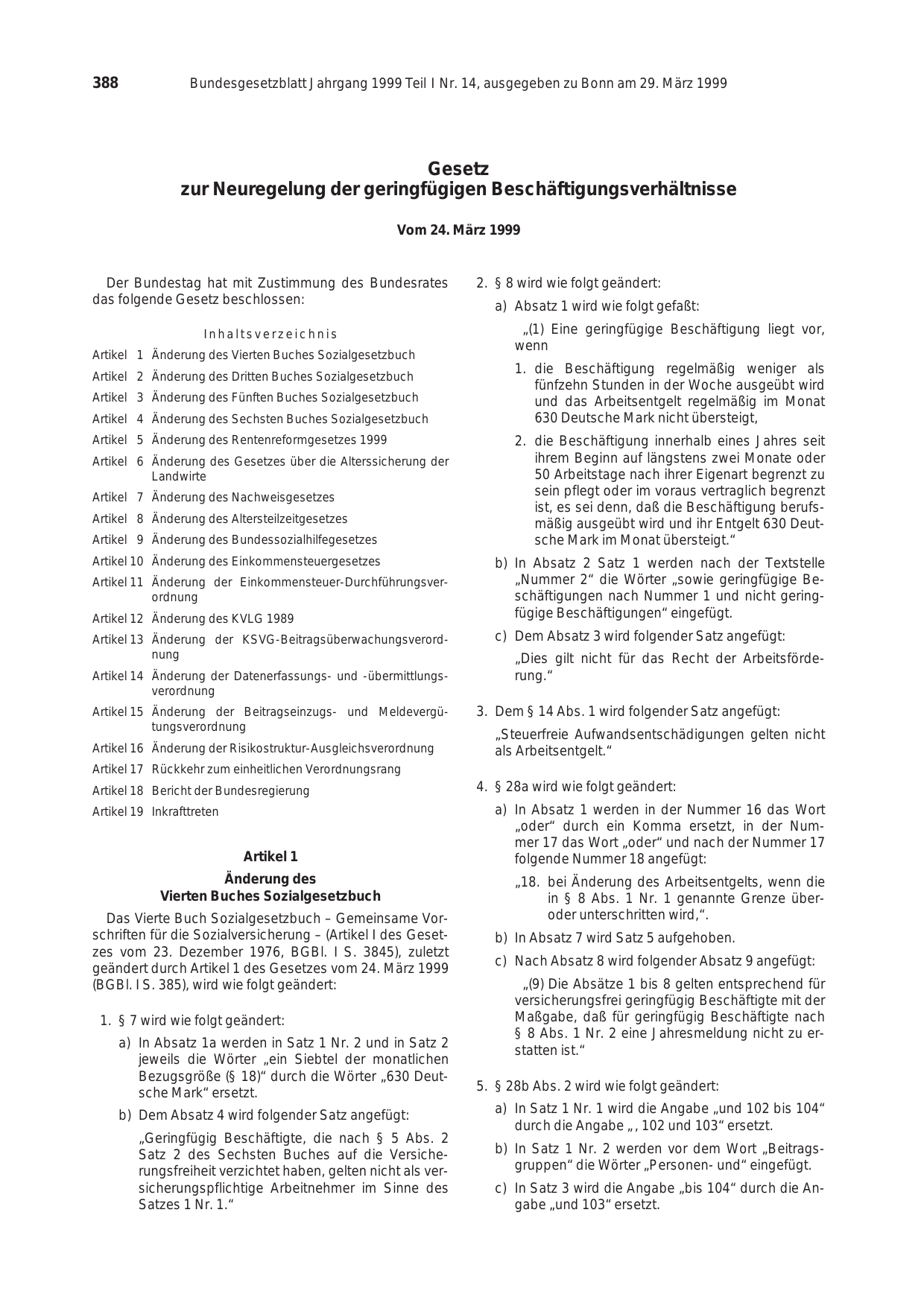 BGBl. 1999, Seite 388 — Originalseite als Abbildung