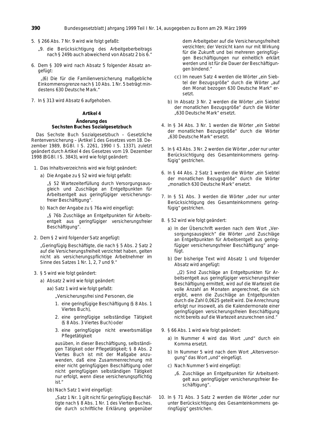 BGBl. 1999, Seite 390 — Originalseite als Abbildung