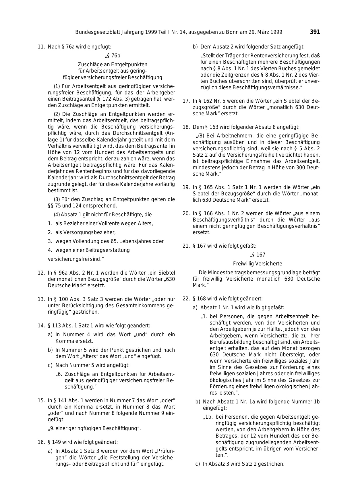 BGBl. 1999, Seite 391 — Originalseite als Abbildung