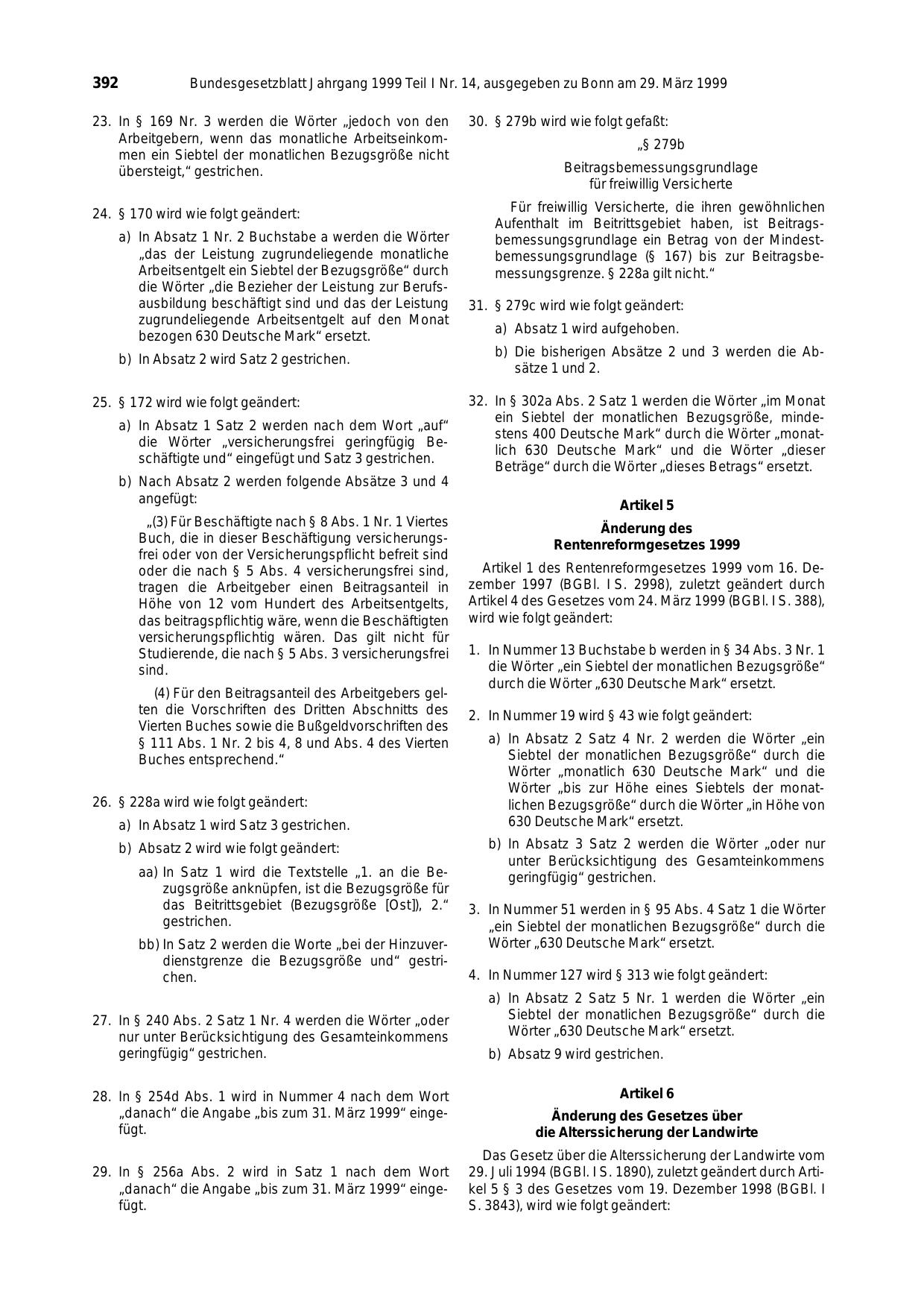 BGBl. 1999, Seite 392 — Originalseite als Abbildung