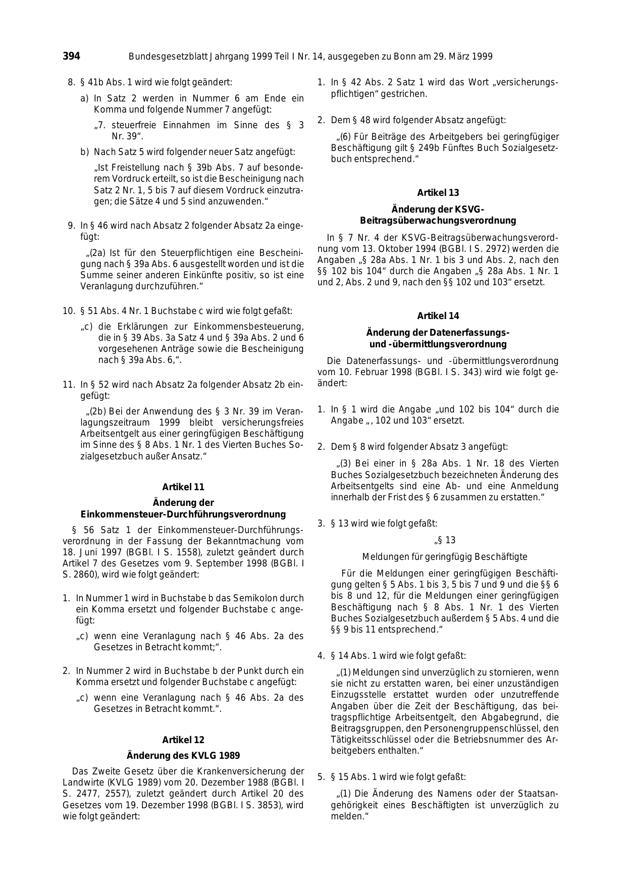 BGBl. 1999, Seite 394 — Originalseite als Abbildung