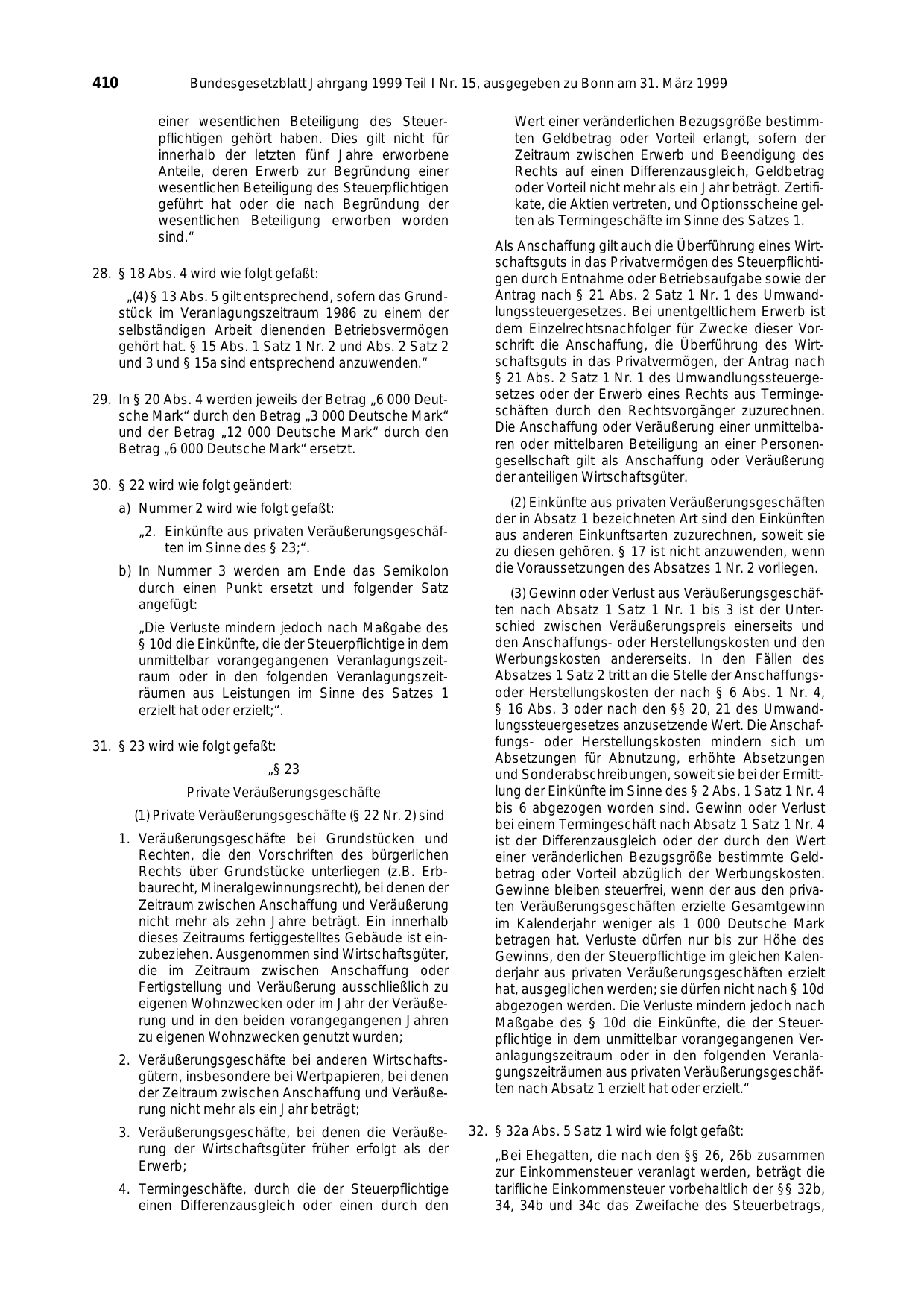 BGBl. 1999, Seite 410 — Originalseite als Abbildung