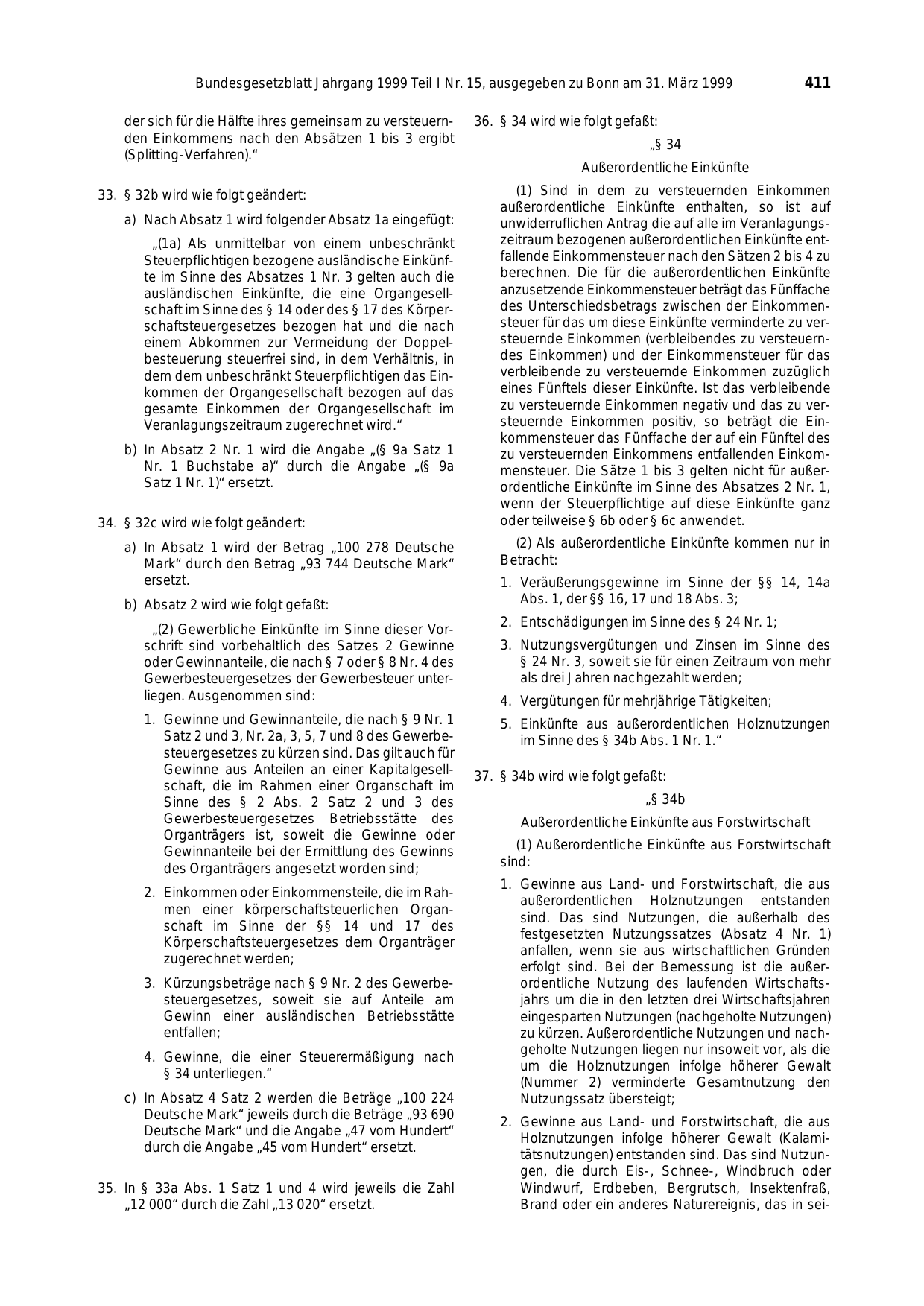 BGBl. 1999, Seite 411 — Originalseite als Abbildung