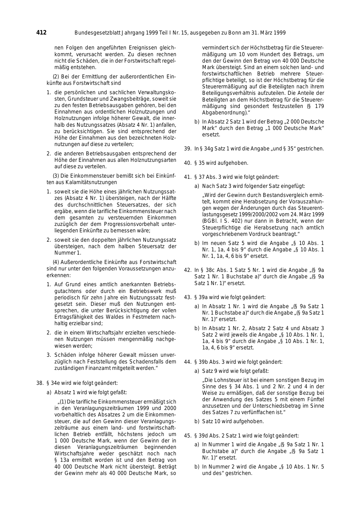 BGBl. 1999, Seite 412 — Originalseite als Abbildung
