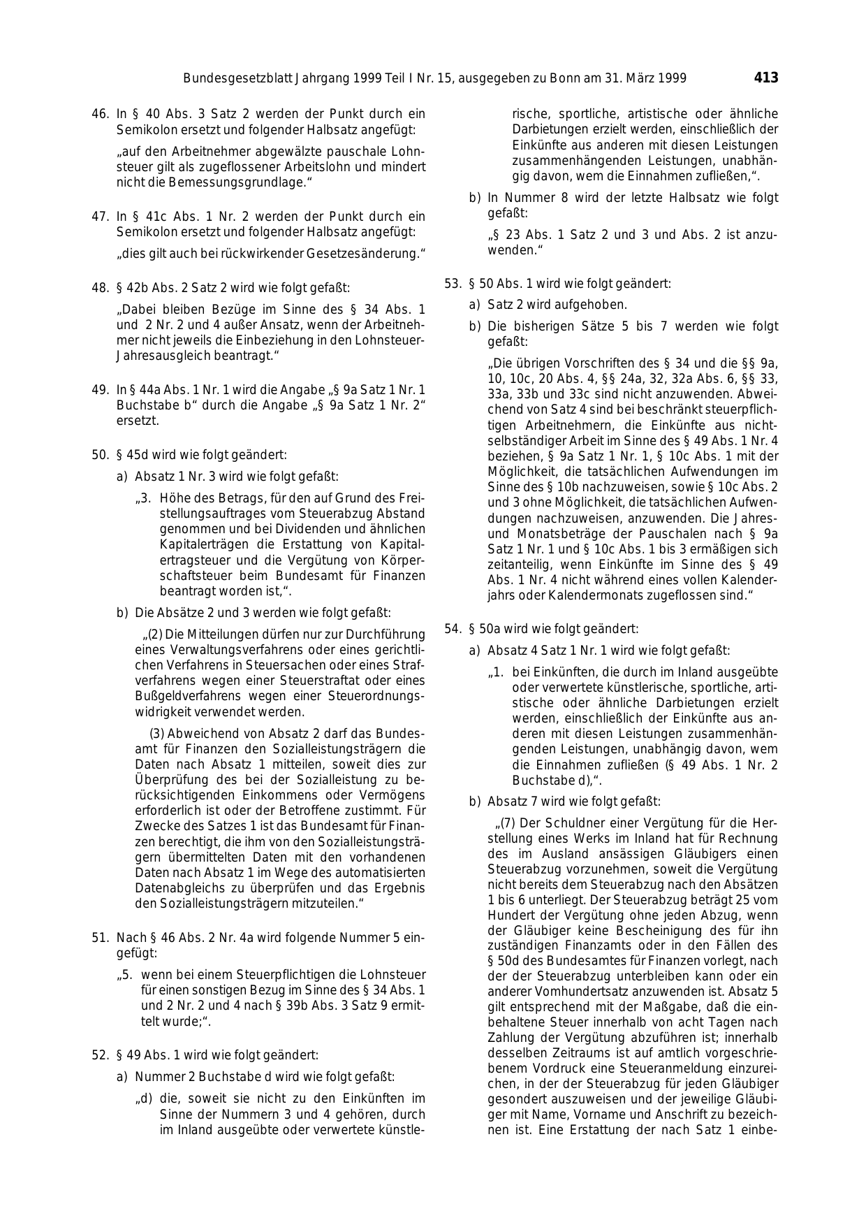 BGBl. 1999, Seite 413 — Originalseite als Abbildung