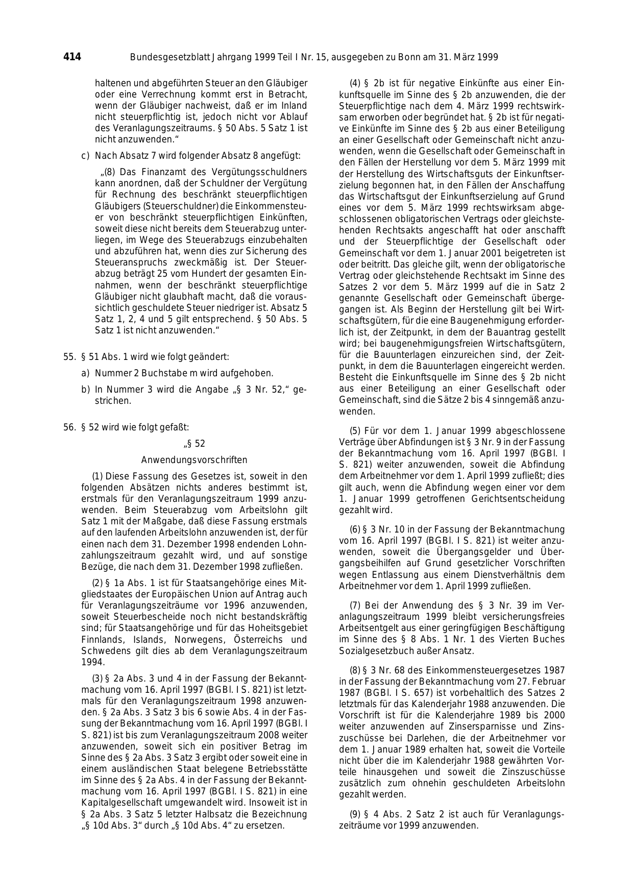 BGBl. 1999, Seite 414 — Originalseite als Abbildung