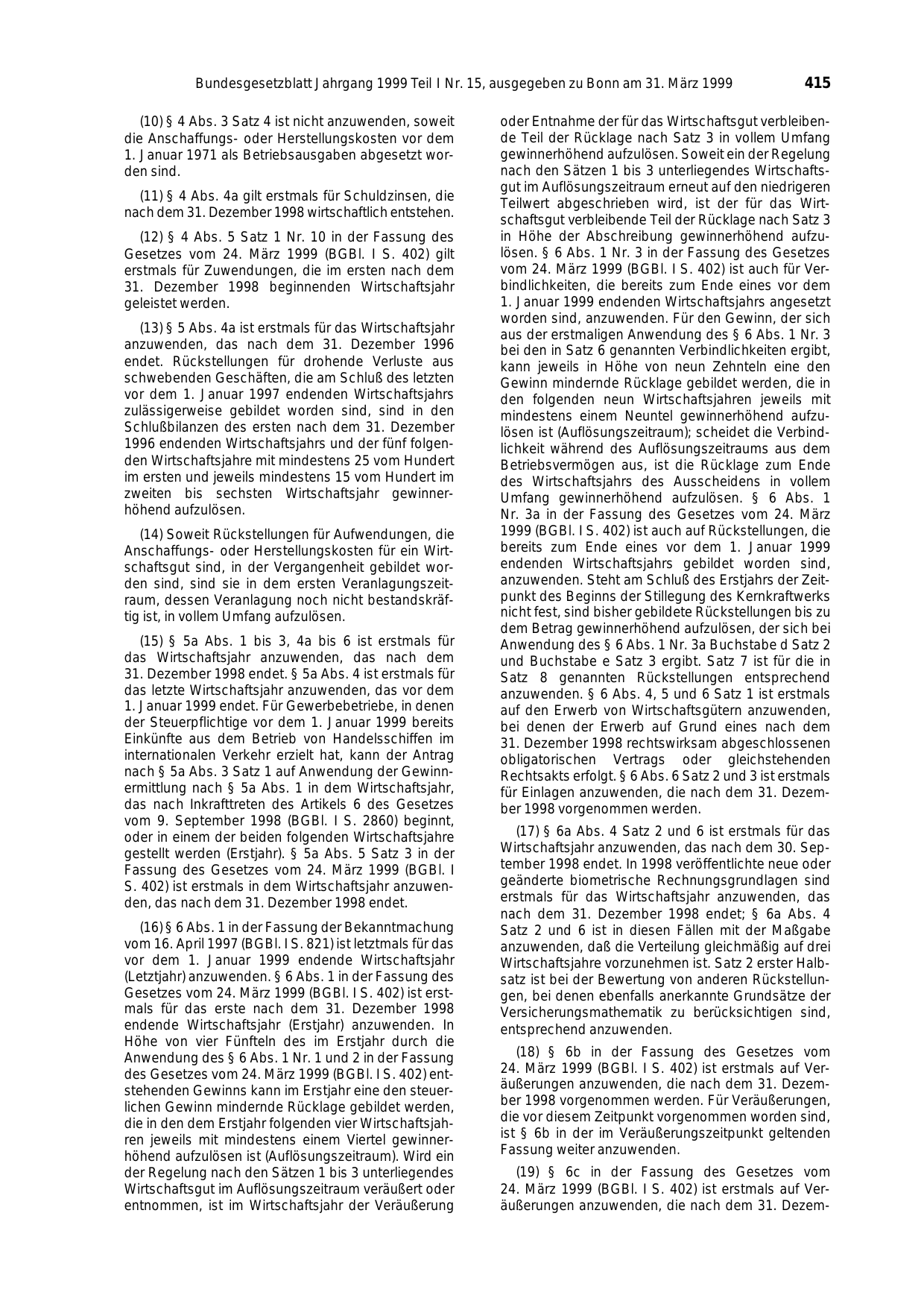 BGBl. 1999, Seite 415 — Originalseite als Abbildung