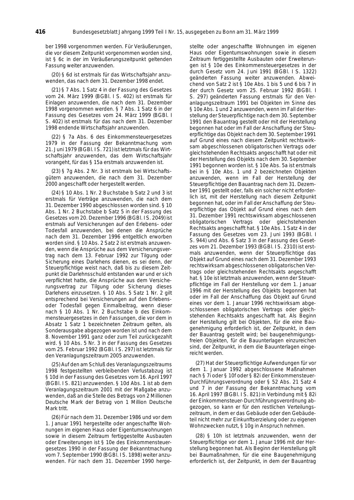 BGBl. 1999, Seite 416 — Originalseite als Abbildung