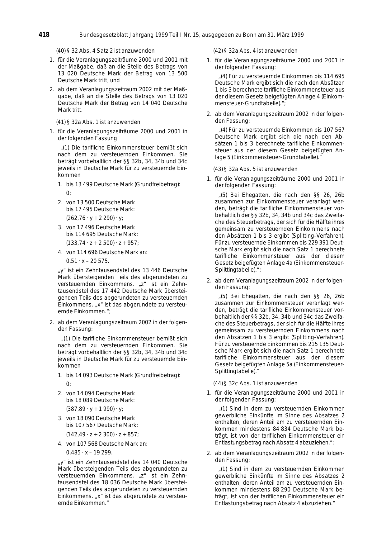 BGBl. 1999, Seite 418 — Originalseite als Abbildung
