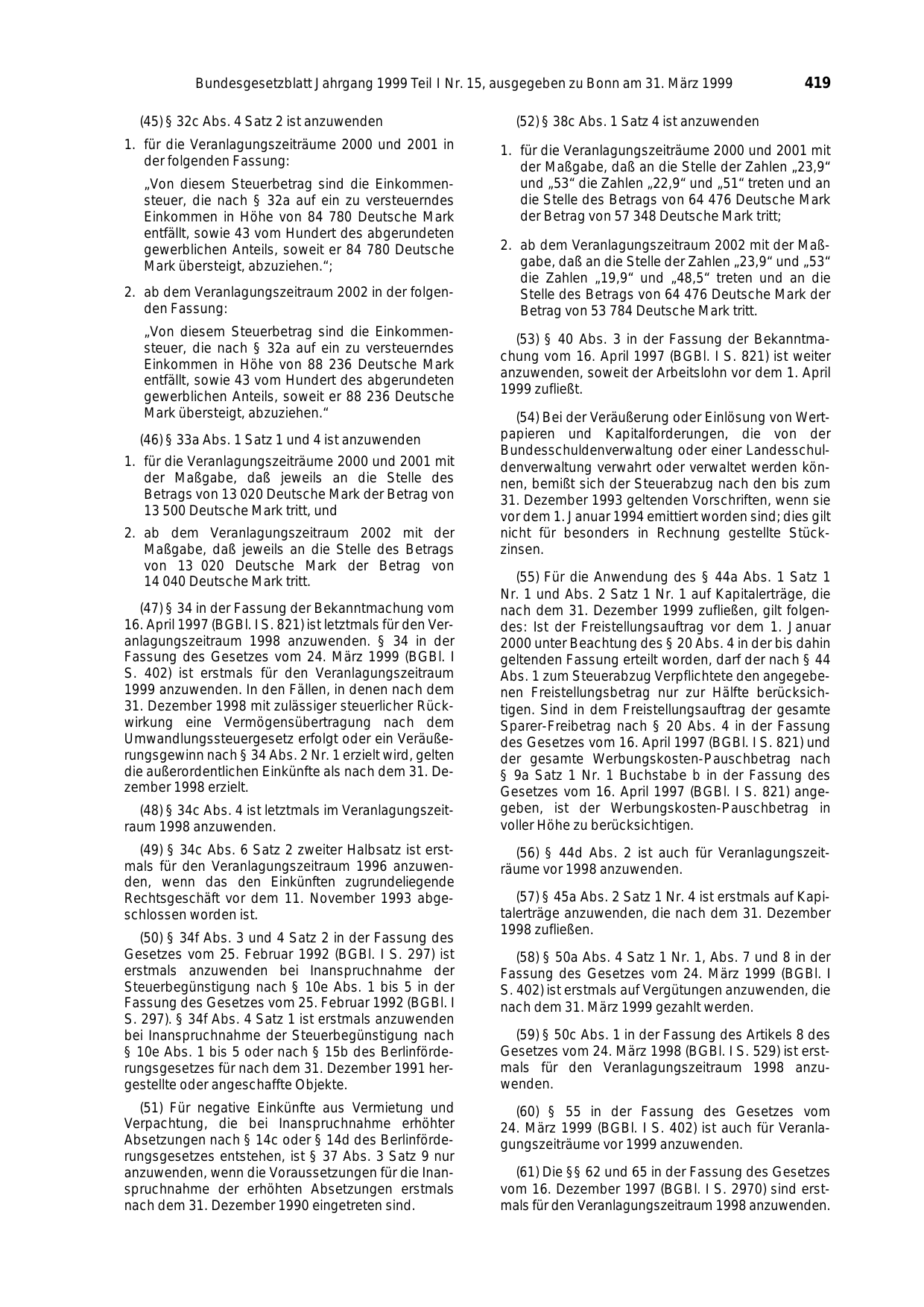 BGBl. 1999, Seite 419 — Originalseite als Abbildung