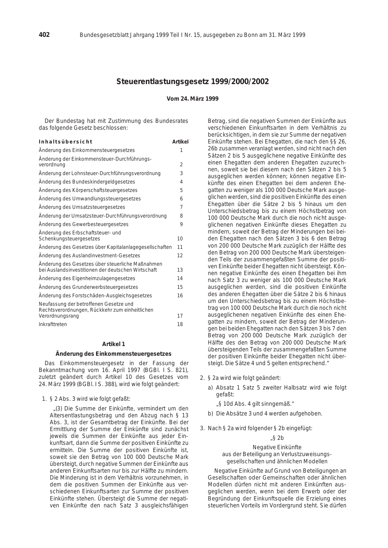 BGBl. 1999, Seite 402 — Originalseite als Abbildung