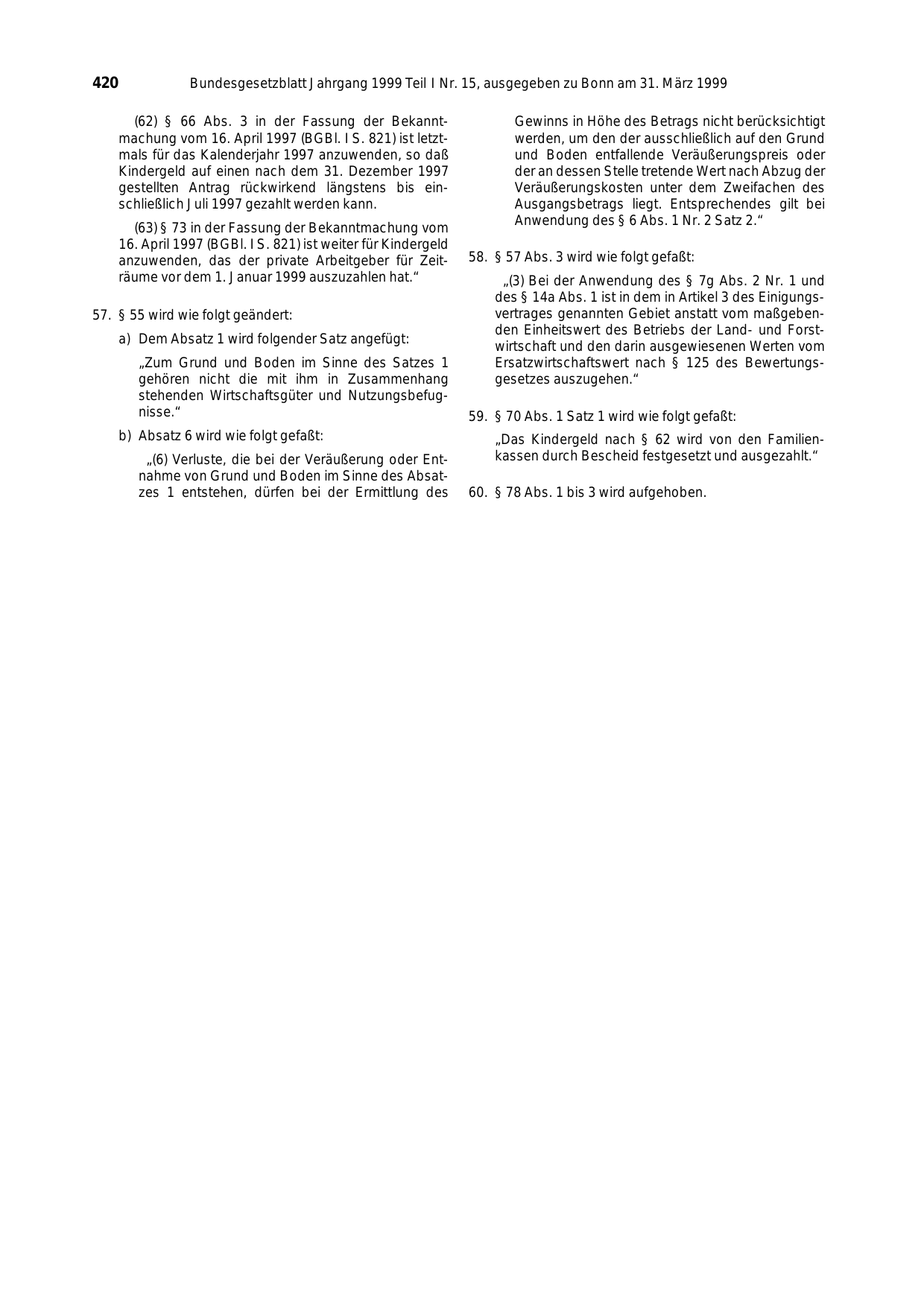 BGBl. 1999, Seite 420 — Originalseite als Abbildung