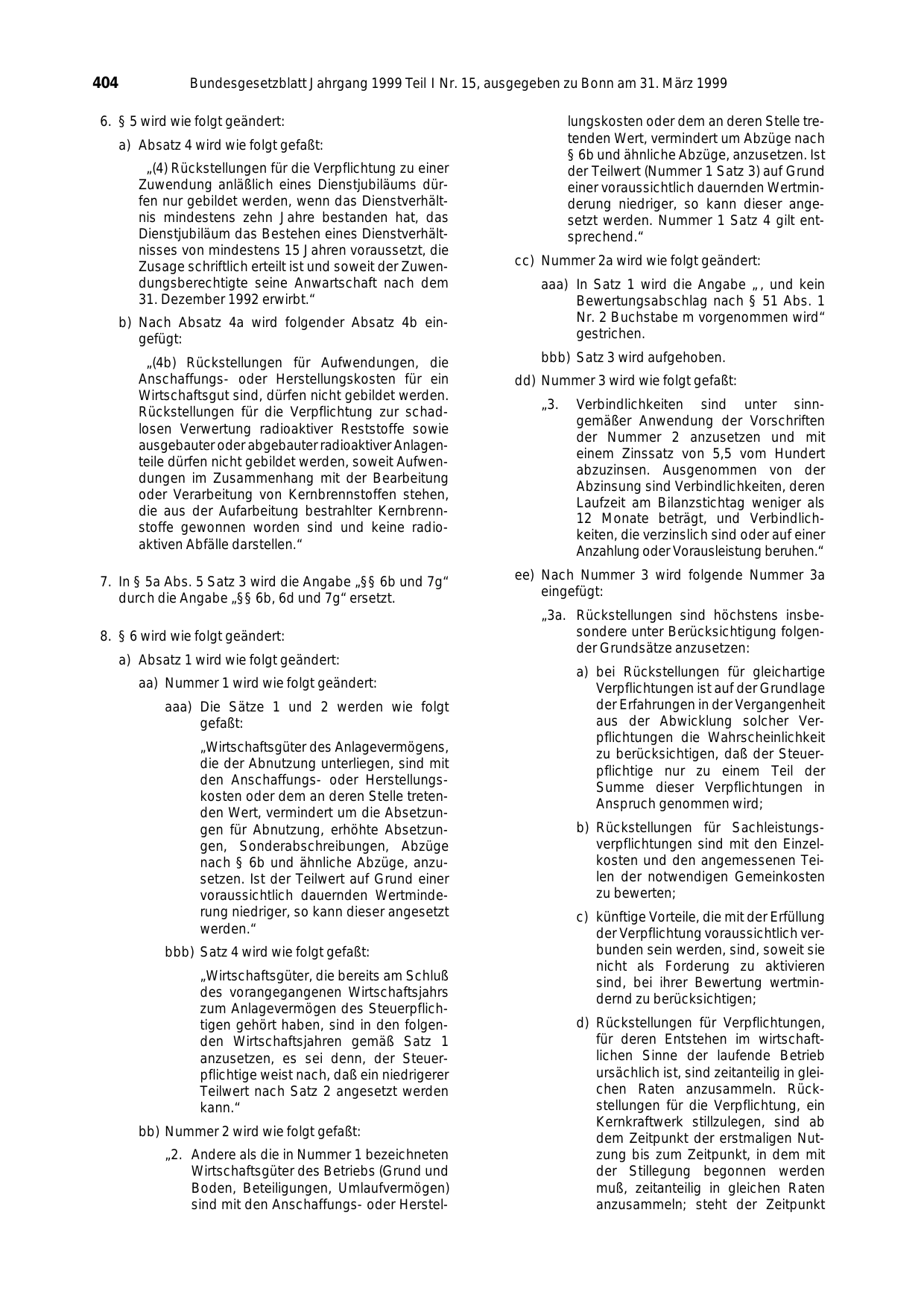 BGBl. 1999, Seite 404 — Originalseite als Abbildung