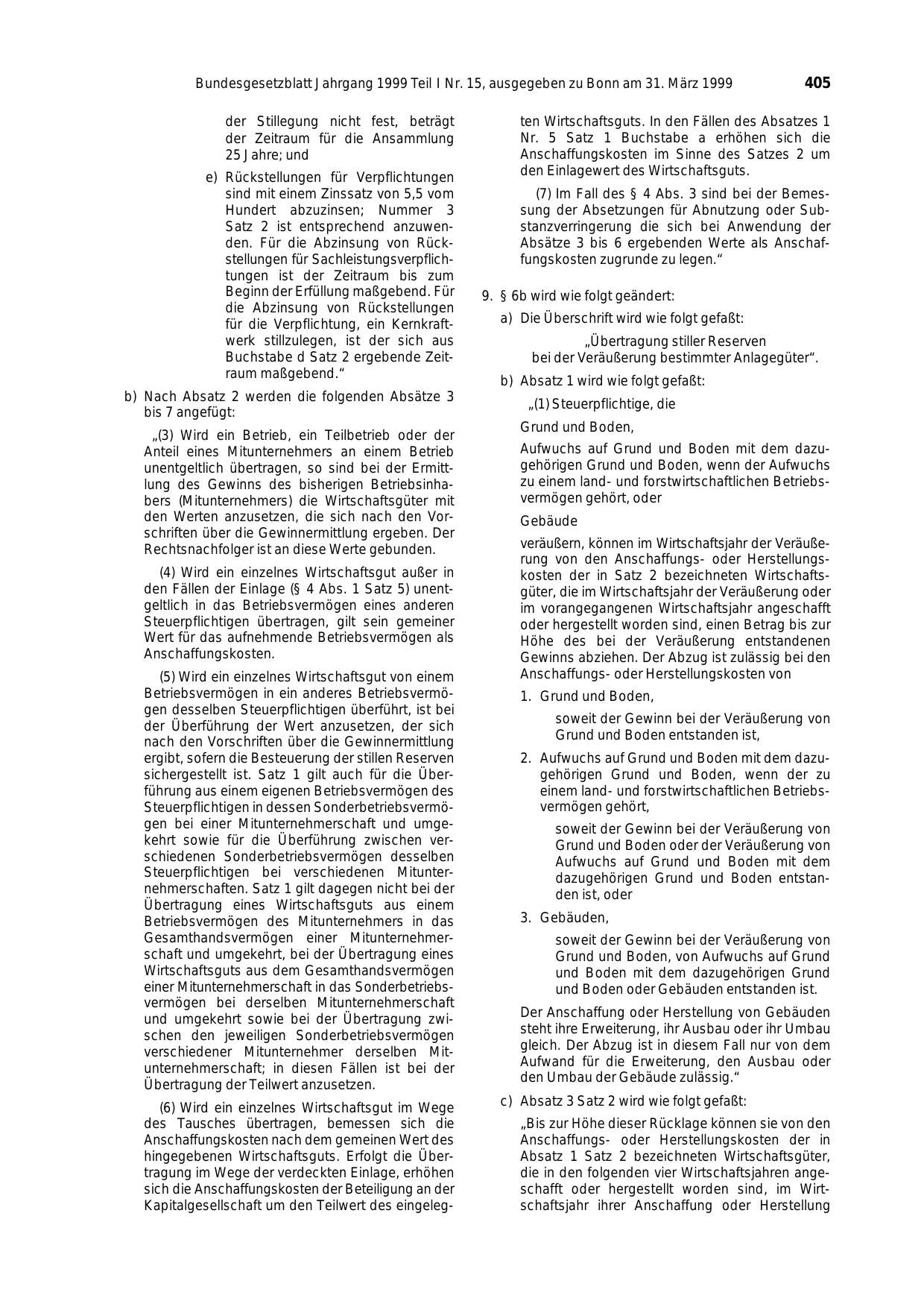 BGBl. 1999, Seite 405 — Originalseite als Abbildung