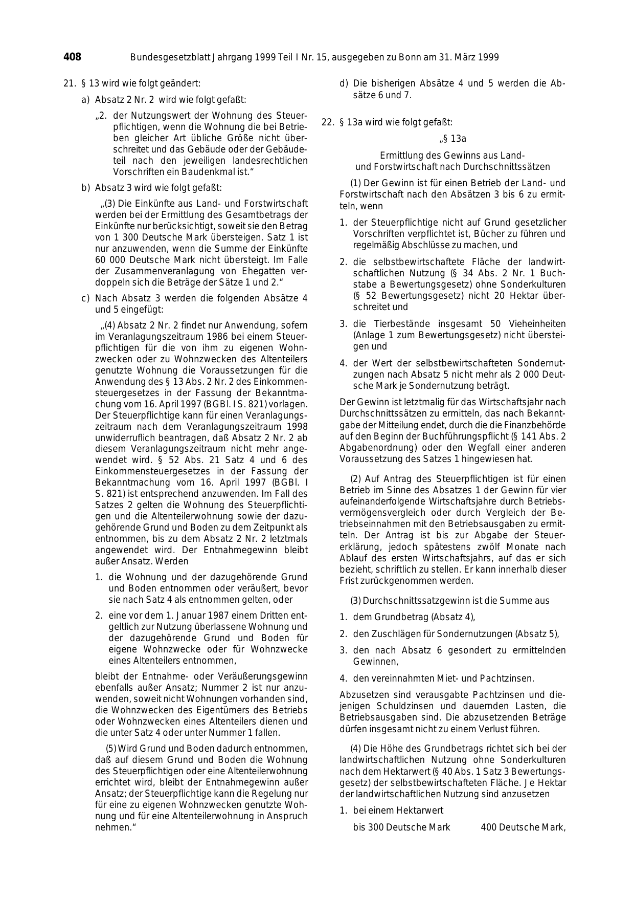 BGBl. 1999, Seite 408 — Originalseite als Abbildung