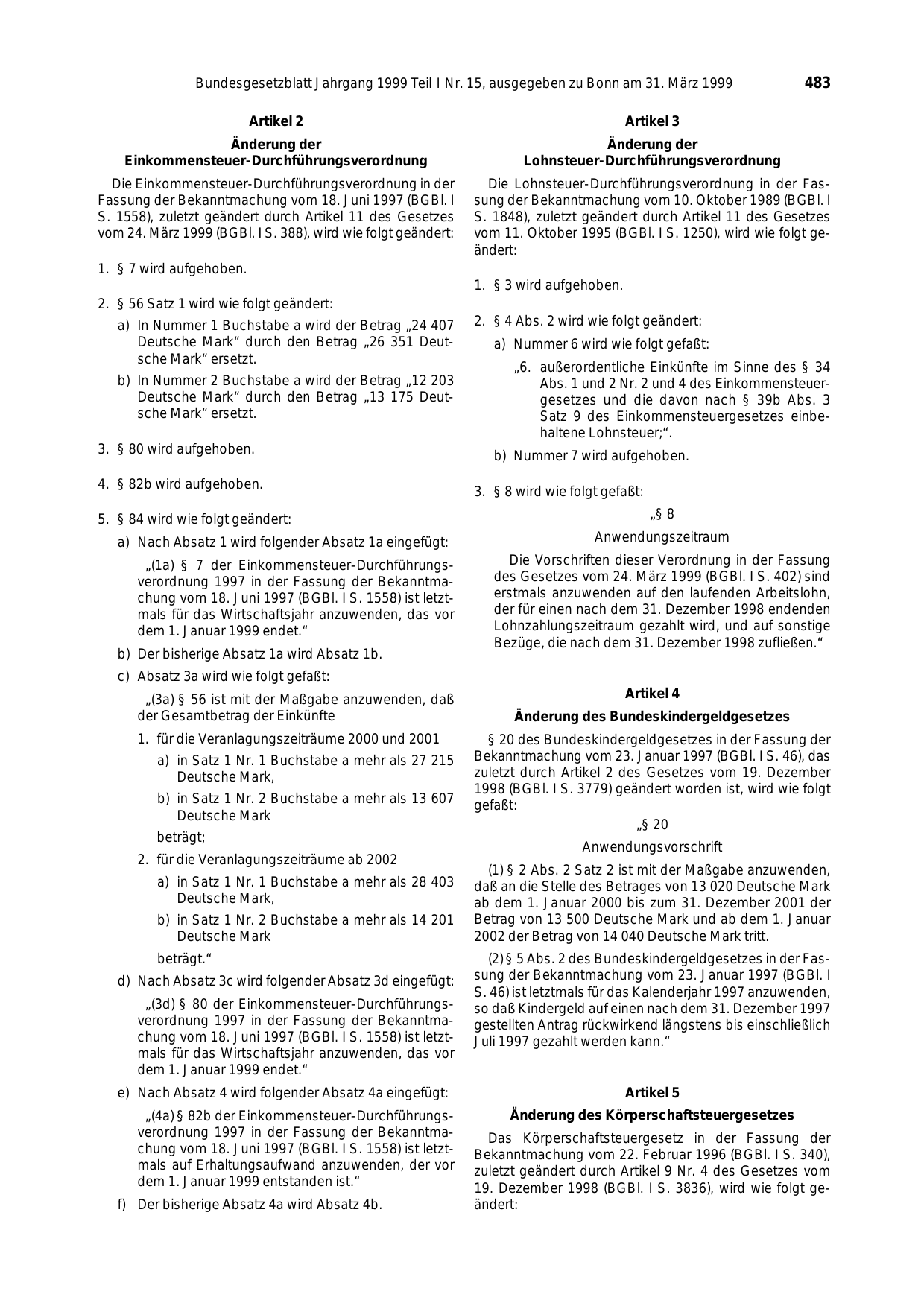 BGBl. 1999, Seite 483 — Originalseite als Abbildung