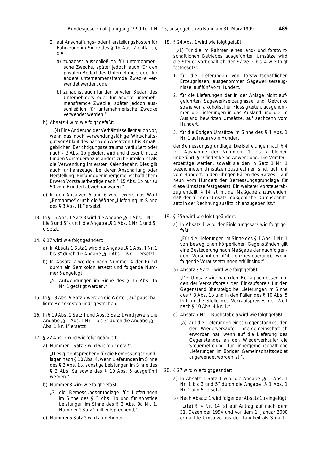 BGBl. 1999, Seite 489 — Originalseite als Abbildung