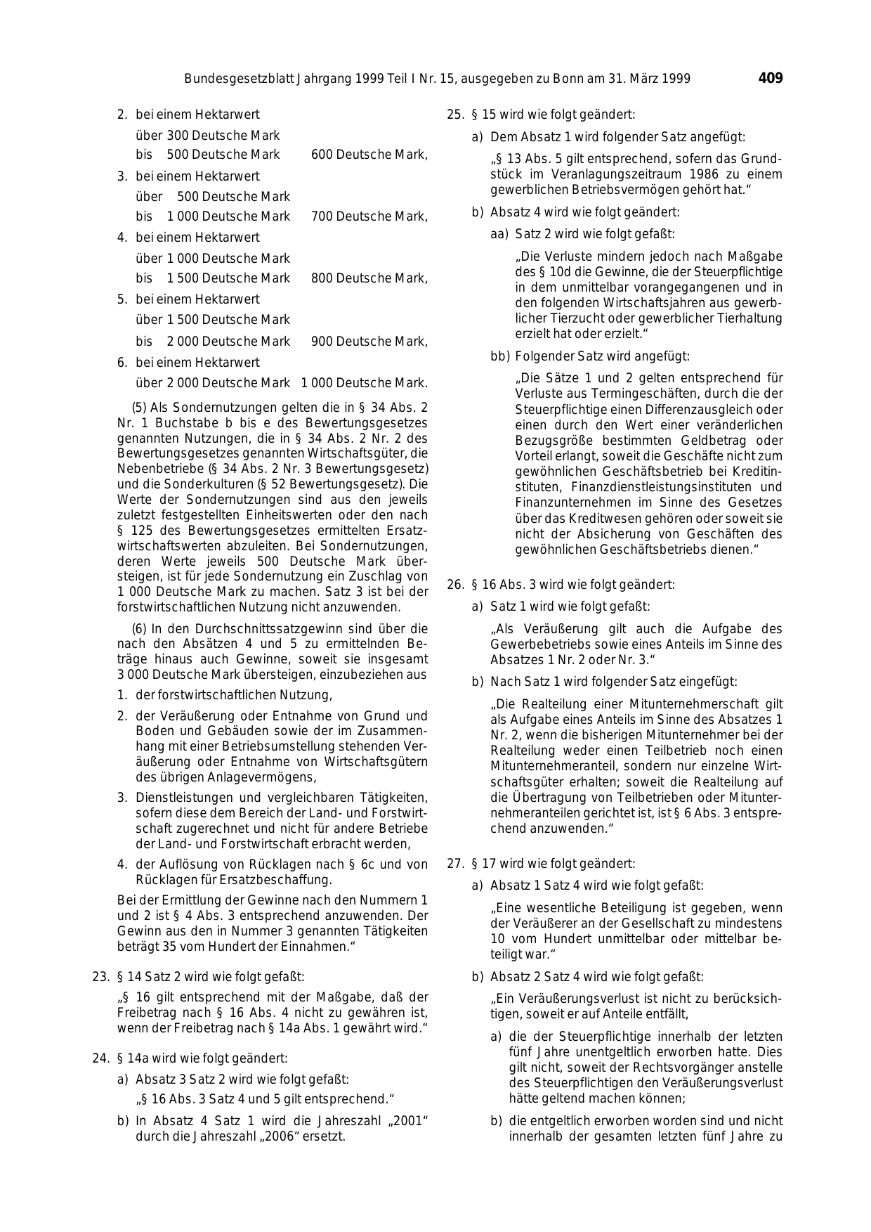 BGBl. 1999, Seite 409 — Originalseite als Abbildung
