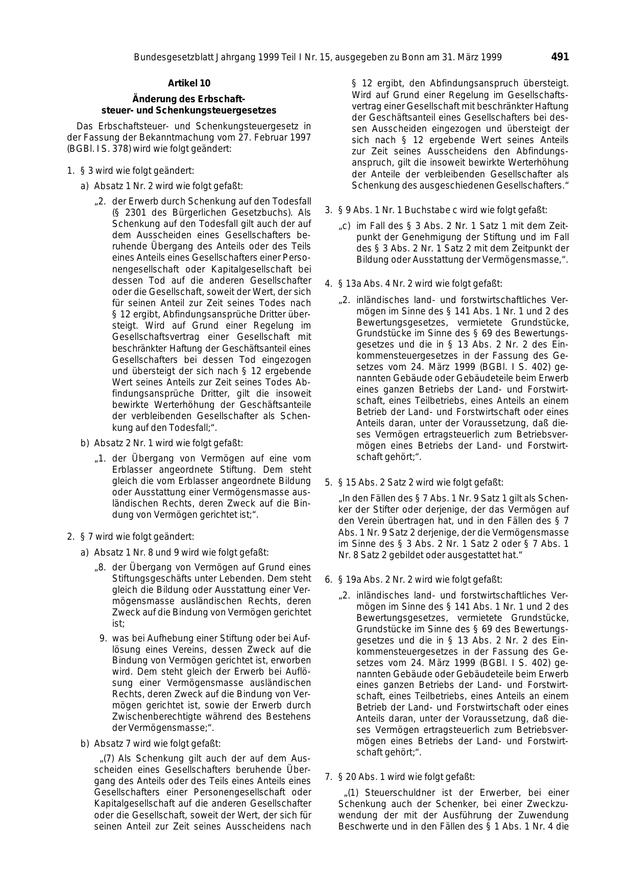 BGBl. 1999, Seite 491 — Originalseite als Abbildung