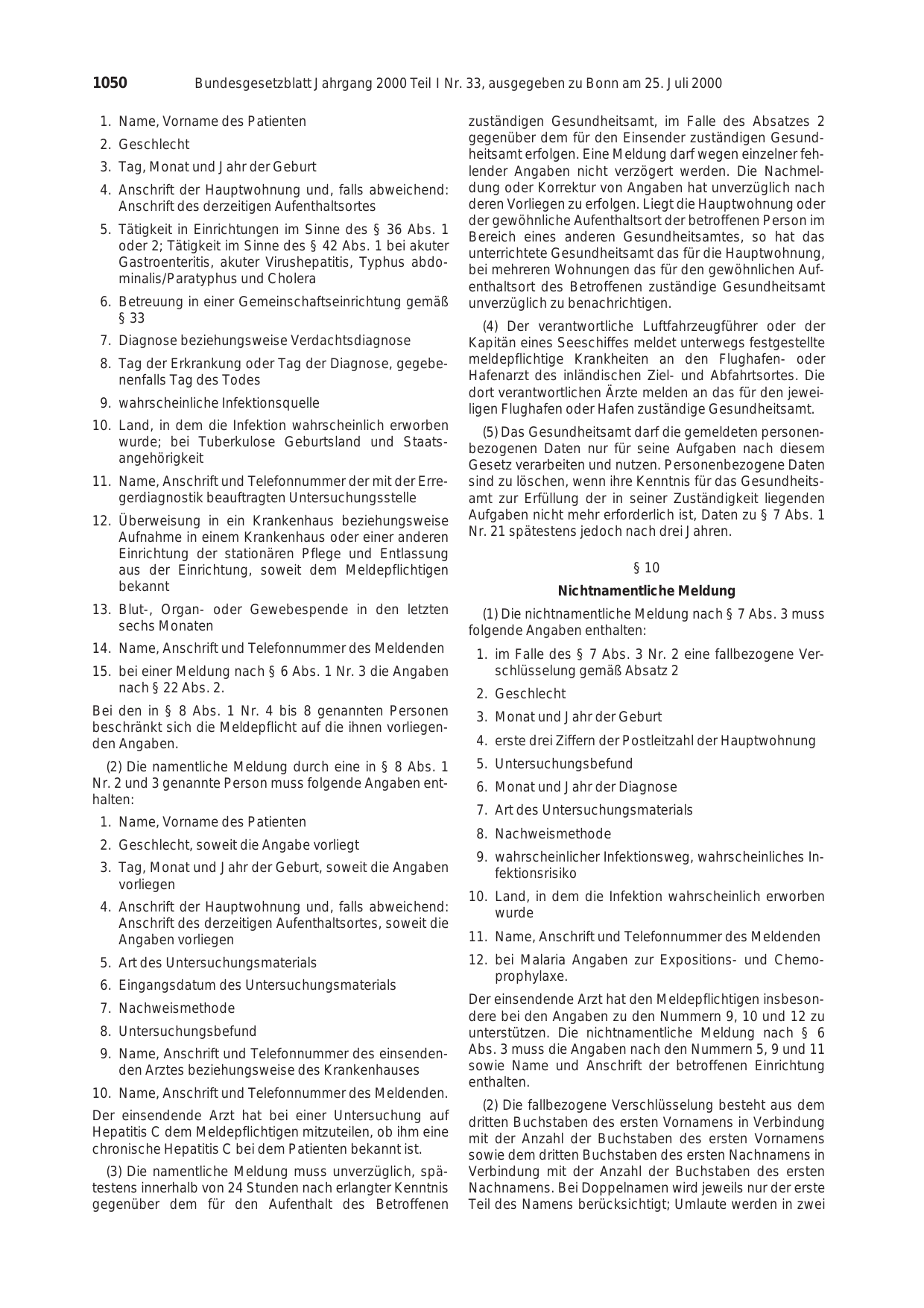 BGBl. 2000, Seite 1050 — Originalseite als Abbildung