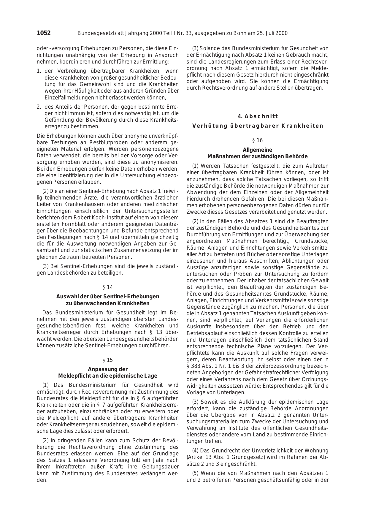 BGBl. 2000, Seite 1052 — Originalseite als Abbildung