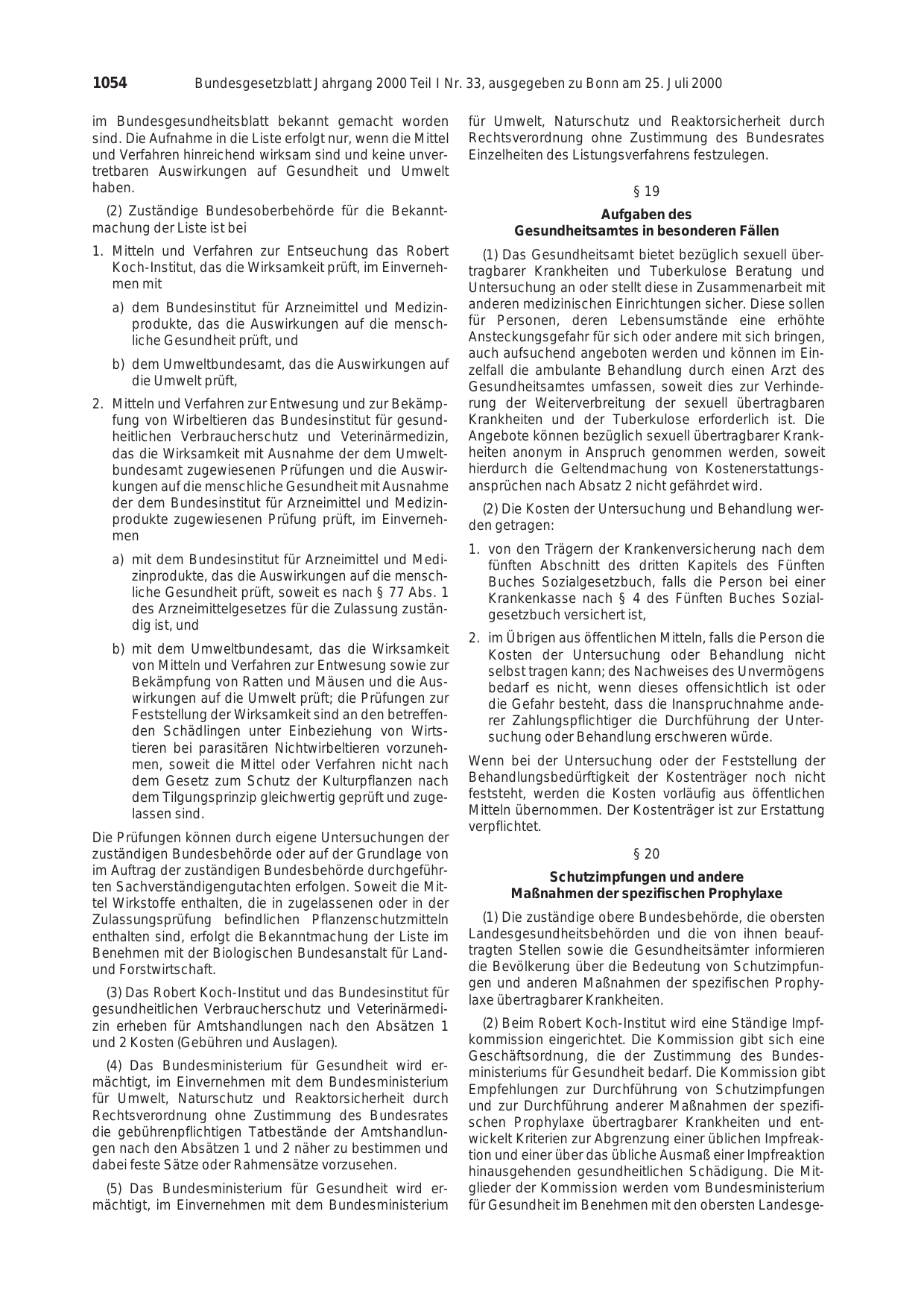 BGBl. 2000, Seite 1054 — Originalseite als Abbildung
