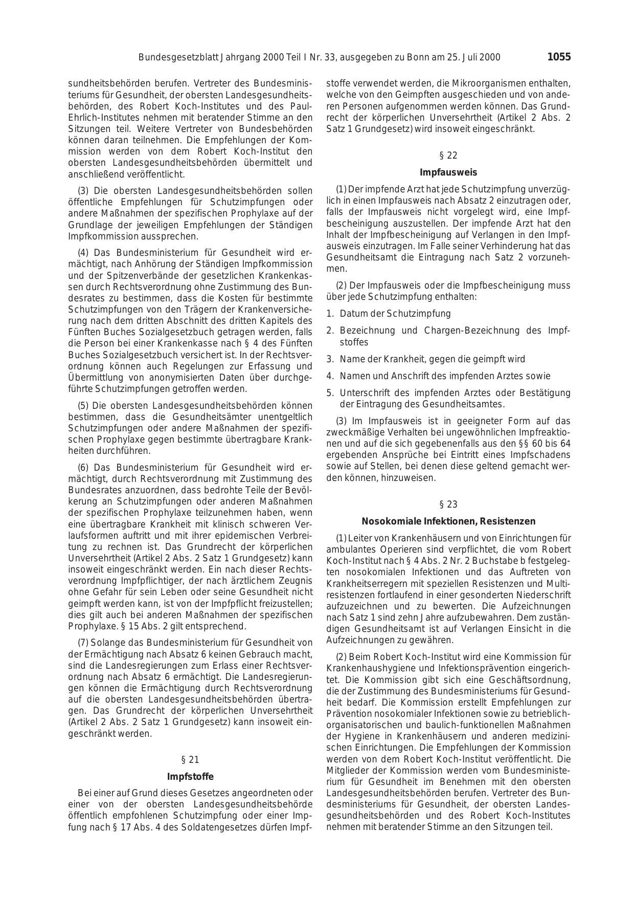 BGBl. 2000, Seite 1055 — Originalseite als Abbildung