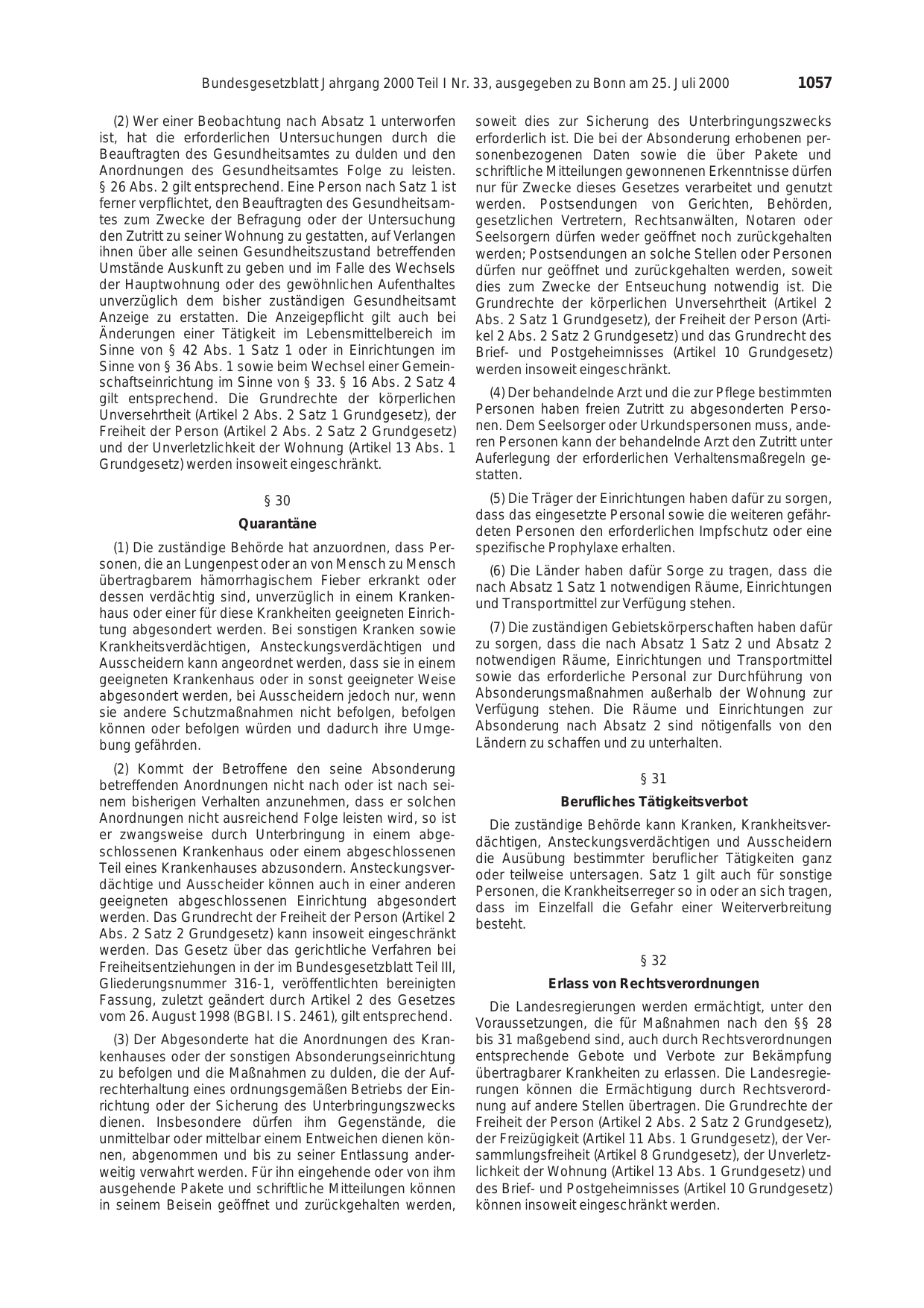 BGBl. 2000, Seite 1057 — Originalseite als Abbildung