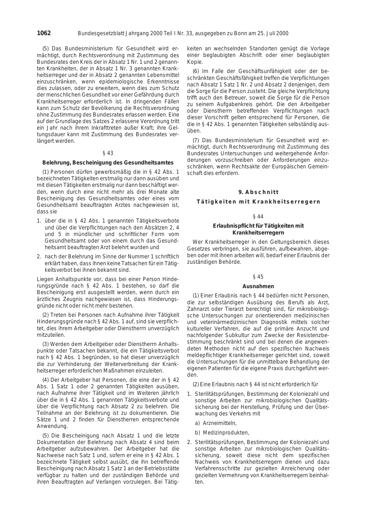 BGBl. 2000, Seite 1062 — Originalseite als Abbildung