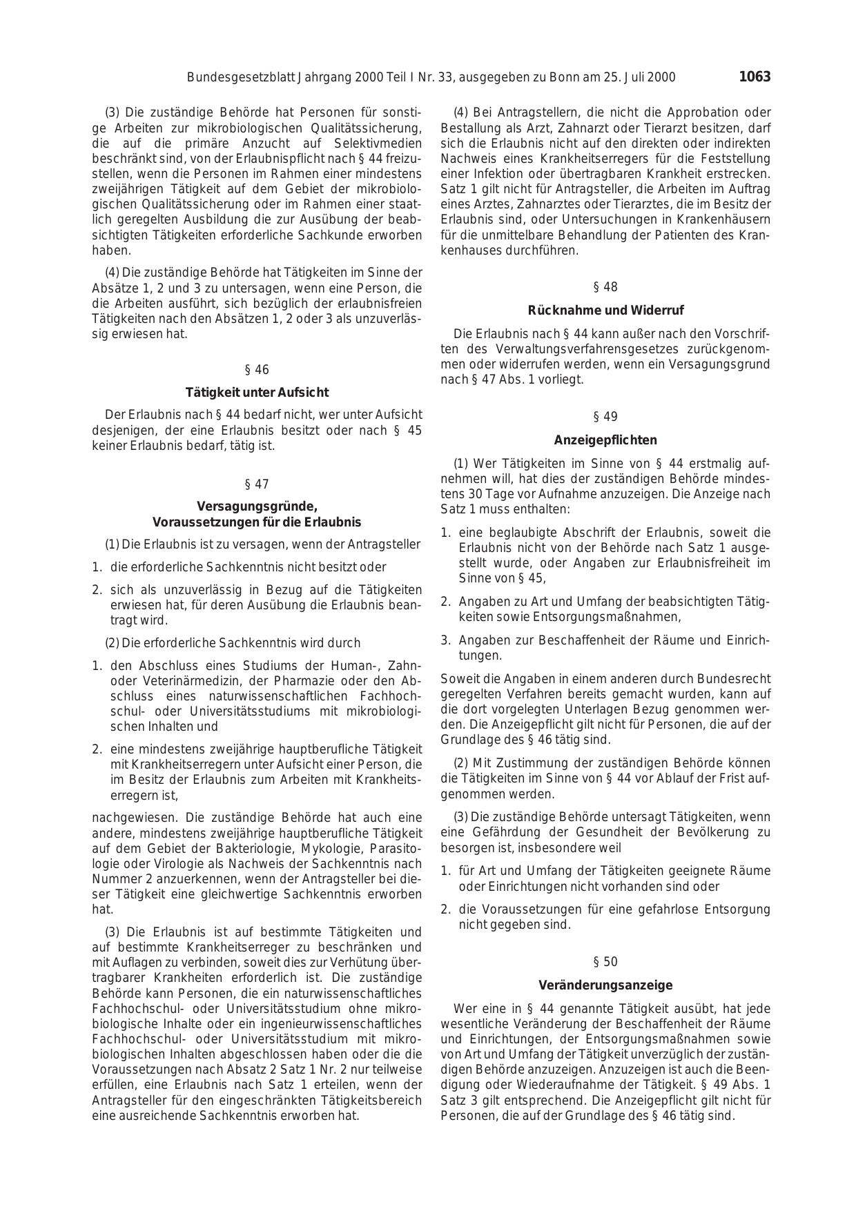 BGBl. 2000, Seite 1063 — Originalseite als Abbildung