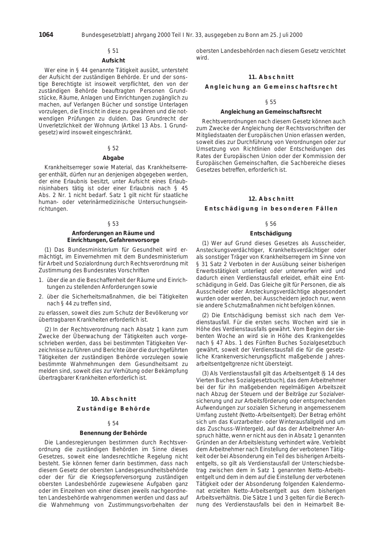 BGBl. 2000, Seite 1064 — Originalseite als Abbildung