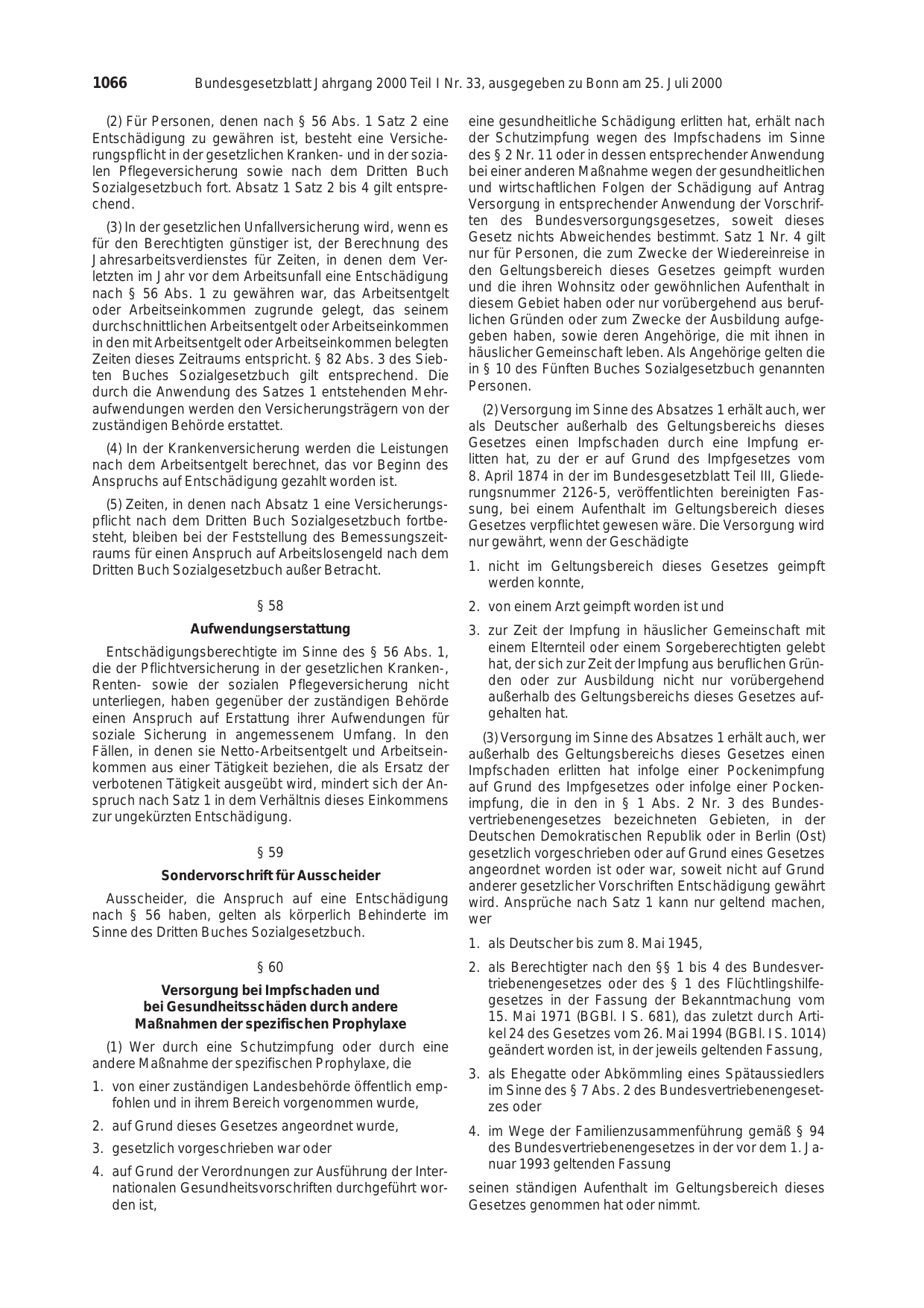 BGBl. 2000, Seite 1066 — Originalseite als Abbildung