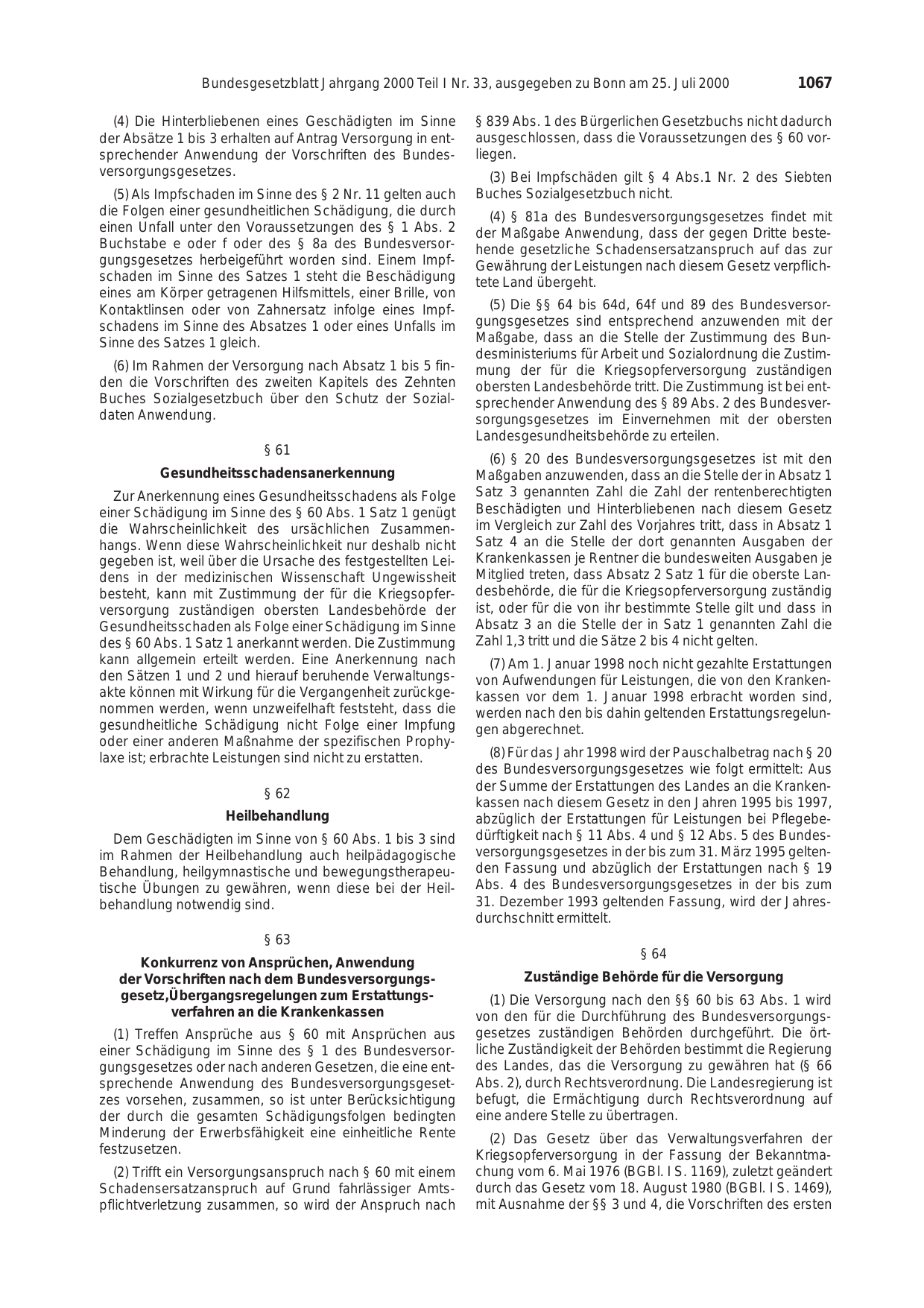 BGBl. 2000, Seite 1067 — Originalseite als Abbildung