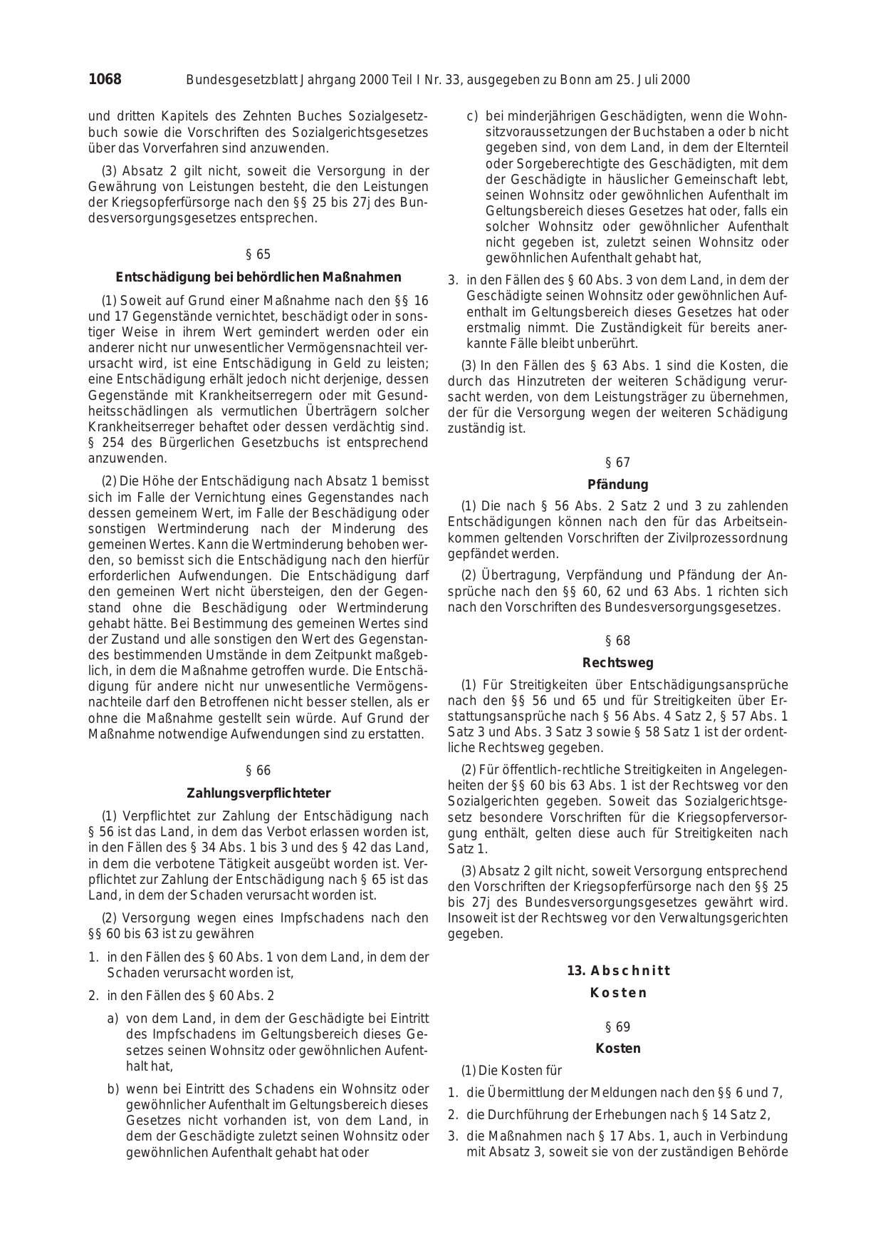 BGBl. 2000, Seite 1068 — Originalseite als Abbildung