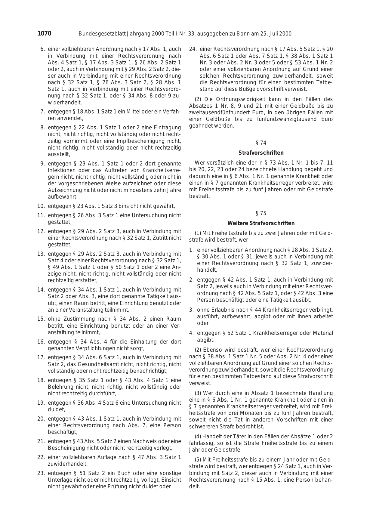 BGBl. 2000, Seite 1070 — Originalseite als Abbildung