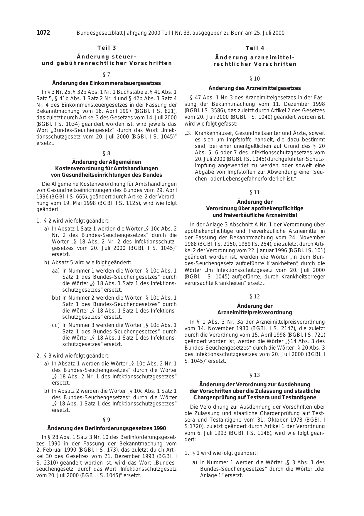 BGBl. 2000, Seite 1072 — Originalseite als Abbildung