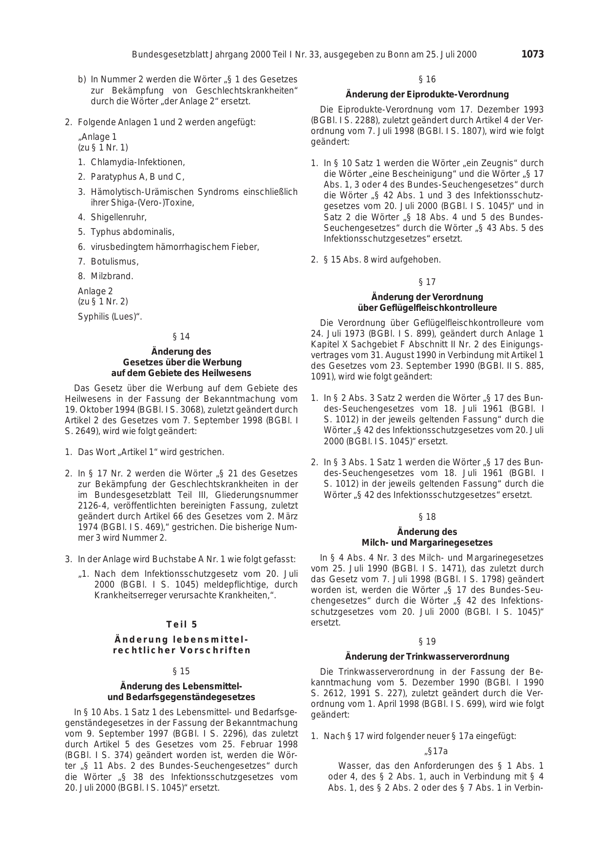 BGBl. 2000, Seite 1073 — Originalseite als Abbildung