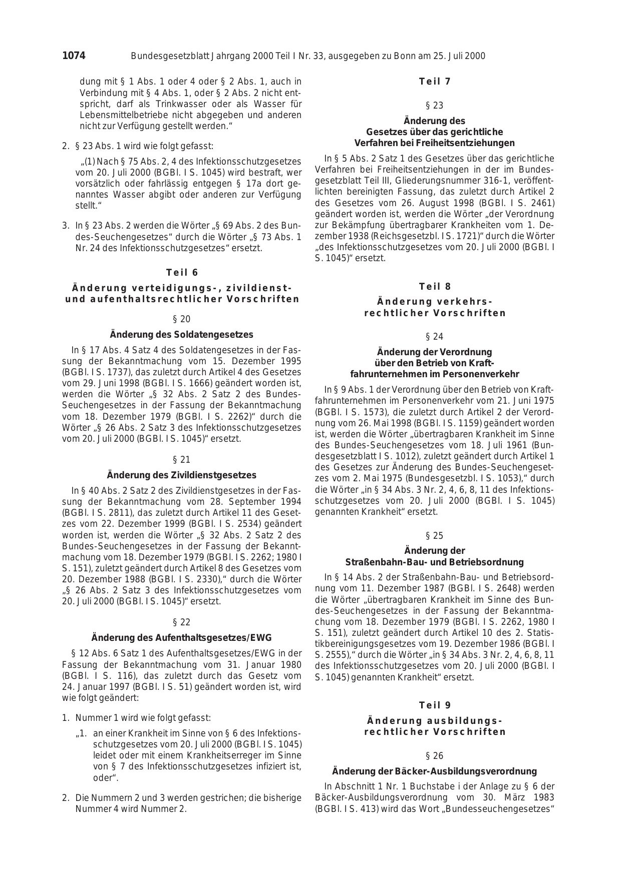 BGBl. 2000, Seite 1074 — Originalseite als Abbildung