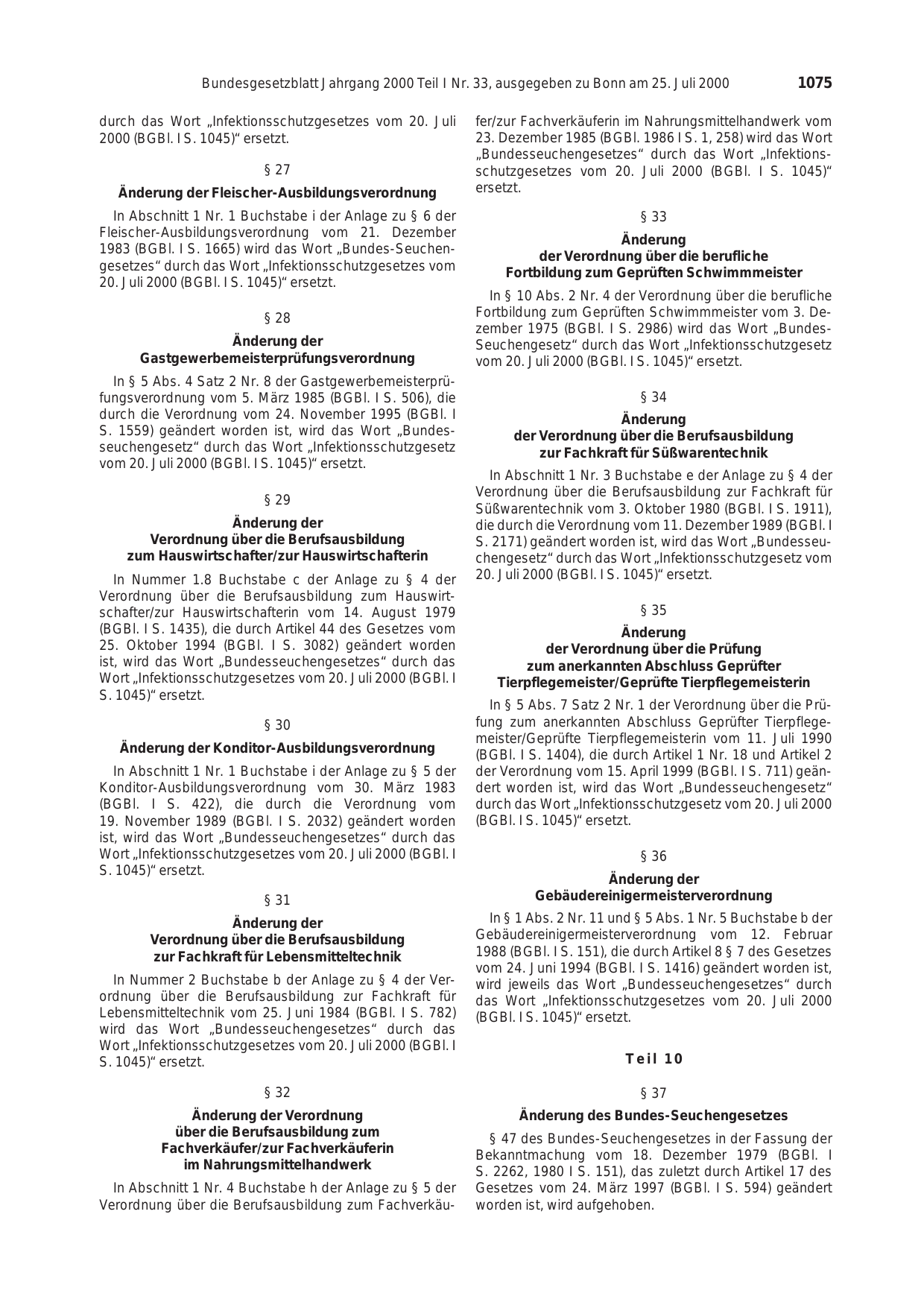 BGBl. 2000, Seite 1075 — Originalseite als Abbildung
