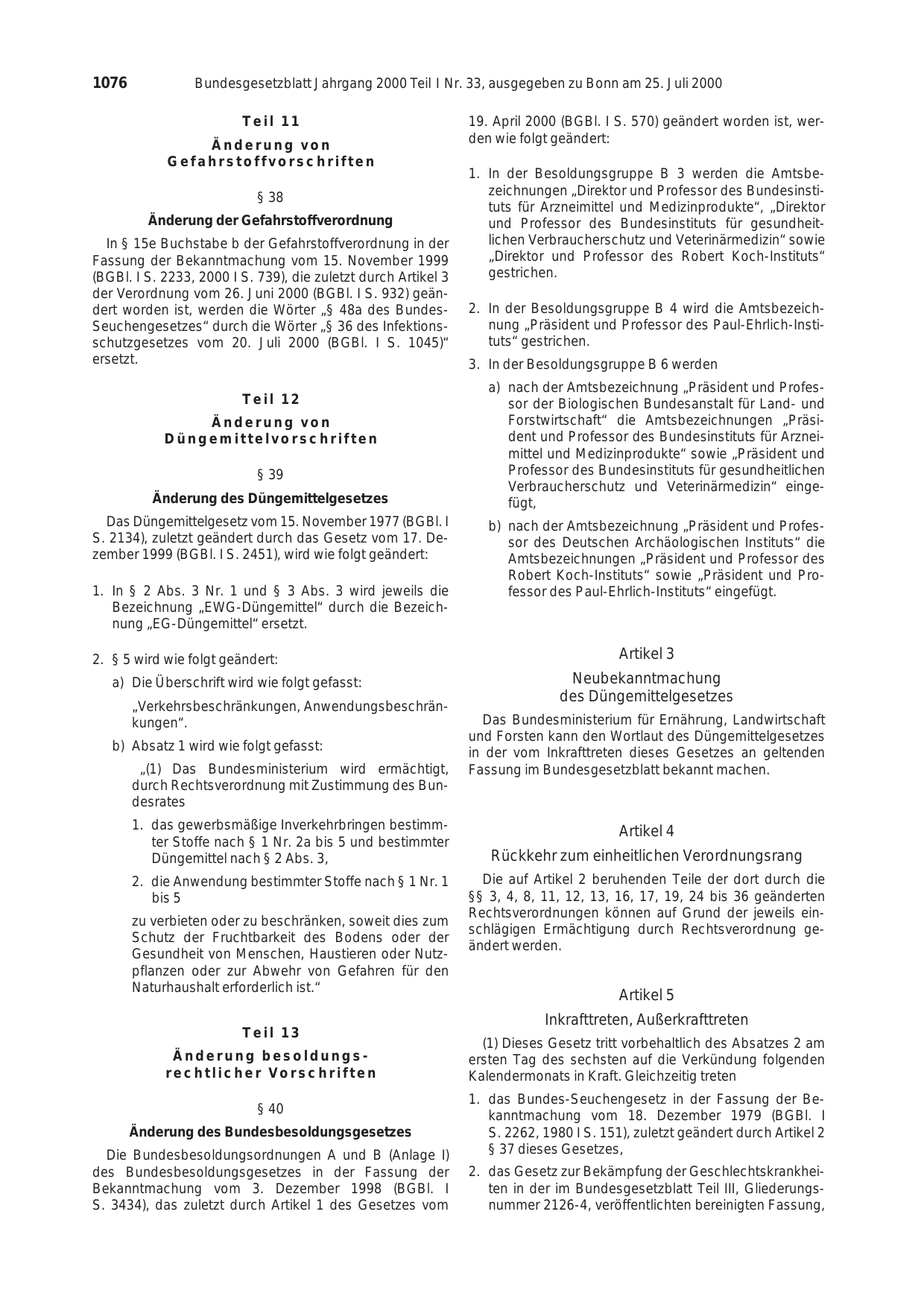 BGBl. 2000, Seite 1076 — Originalseite als Abbildung