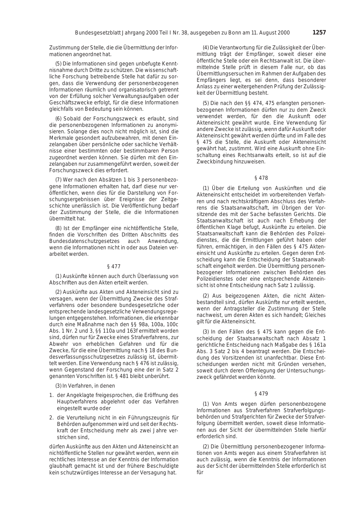 BGBl. 2000, Seite 1257 — Originalseite als Abbildung