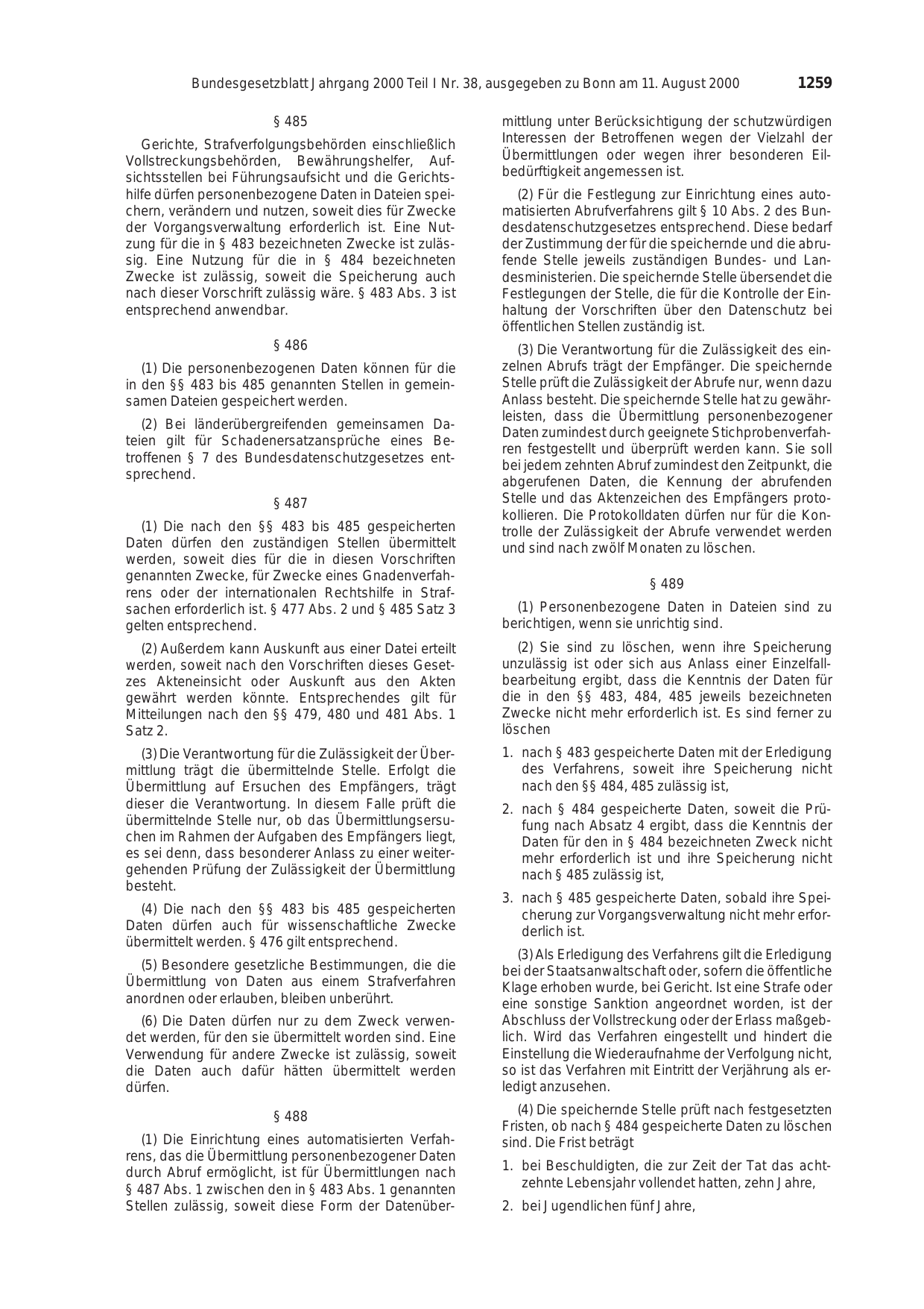 BGBl. 2000, Seite 1259 — Originalseite als Abbildung