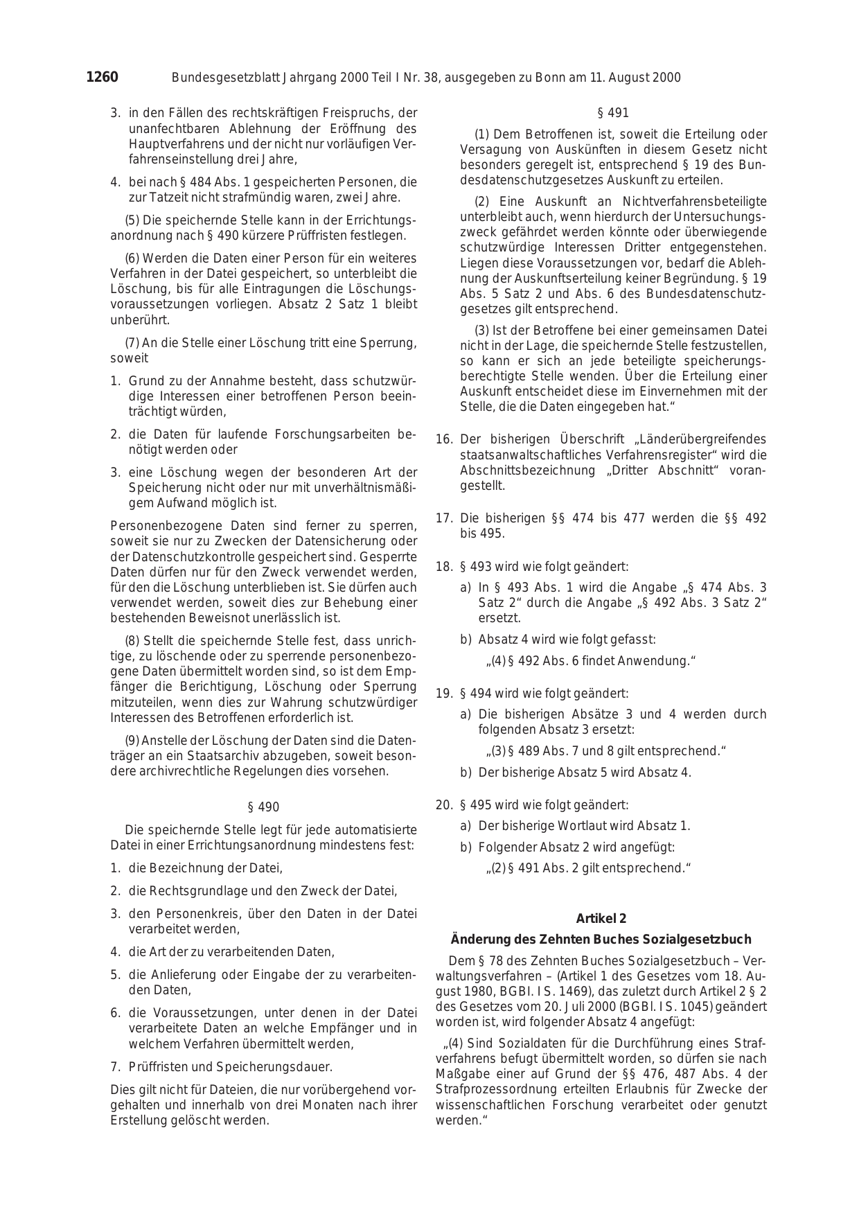 BGBl. 2000, Seite 1260 — Originalseite als Abbildung