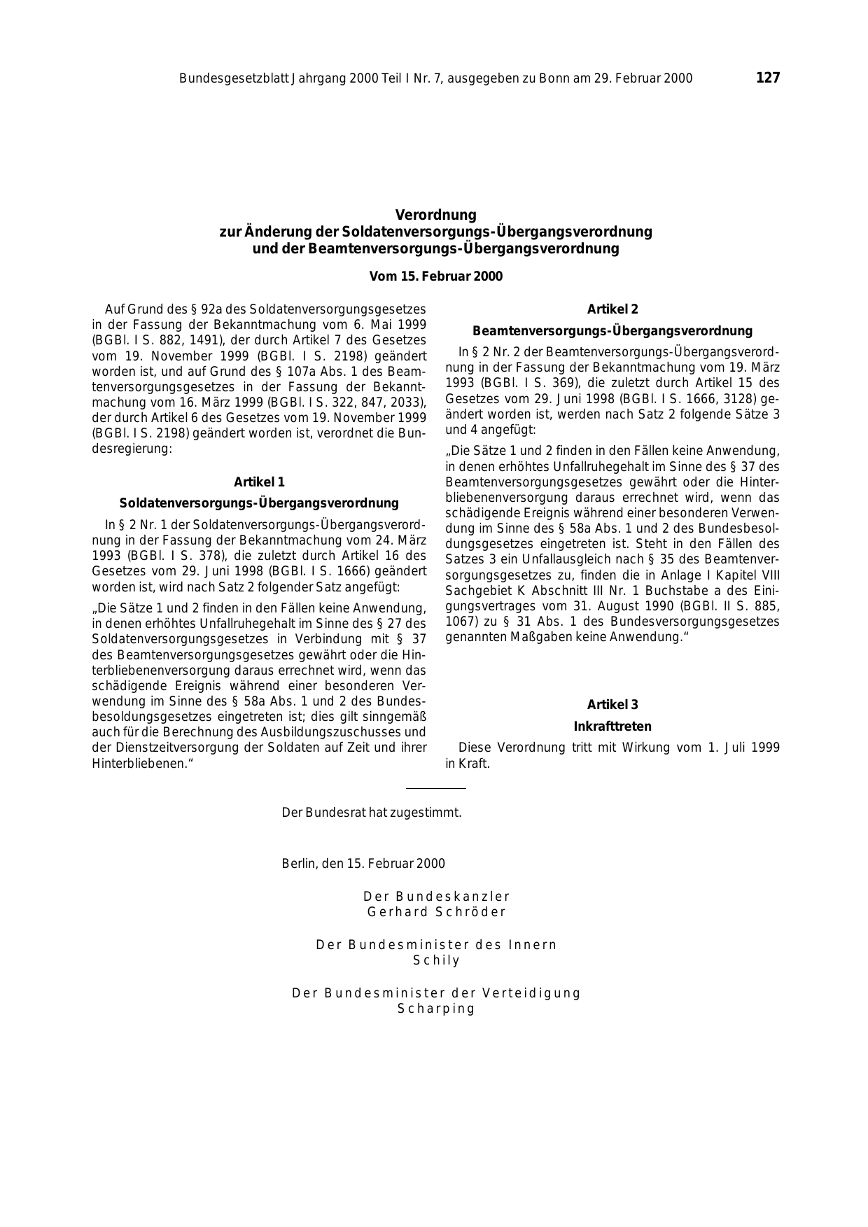 BGBl. 2000, Seite 127 — Originalseite als Abbildung