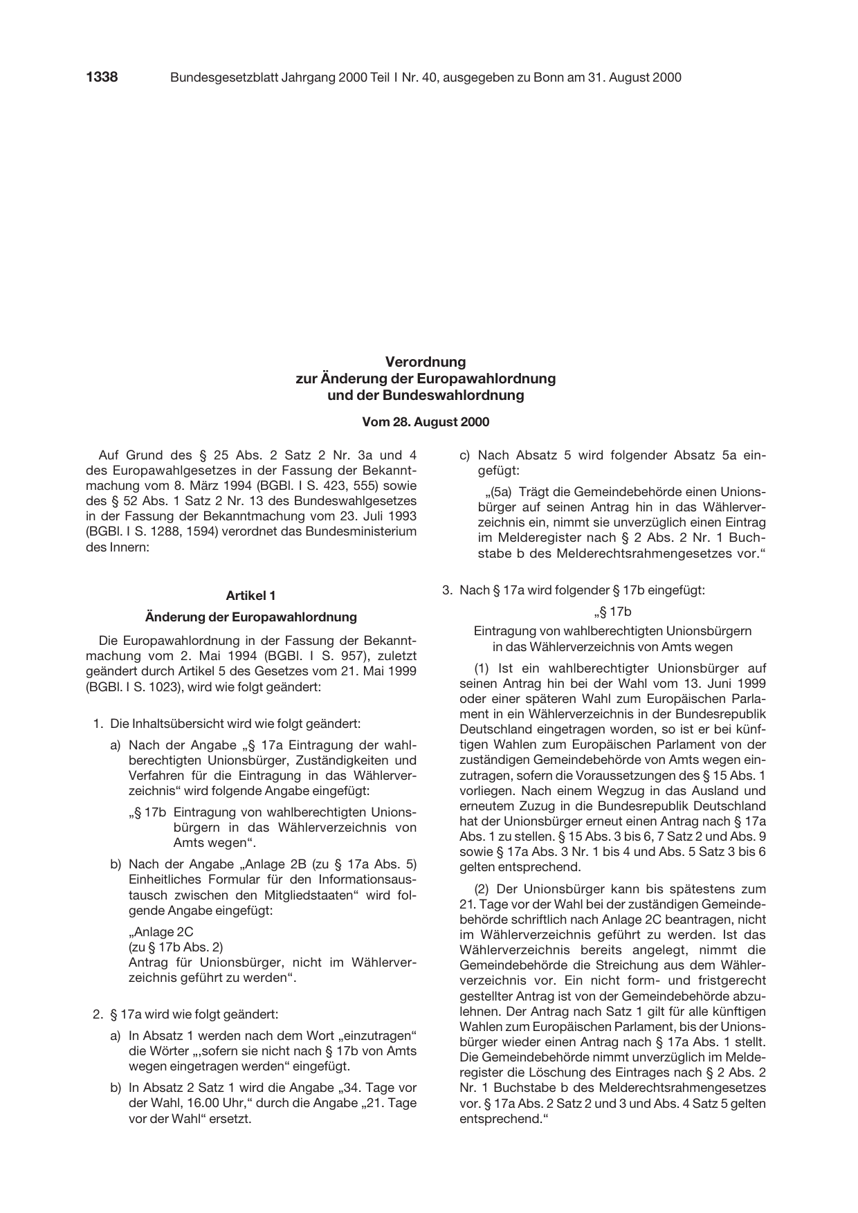 BGBl. 2000, Seite 1338 — Originalseite als Abbildung