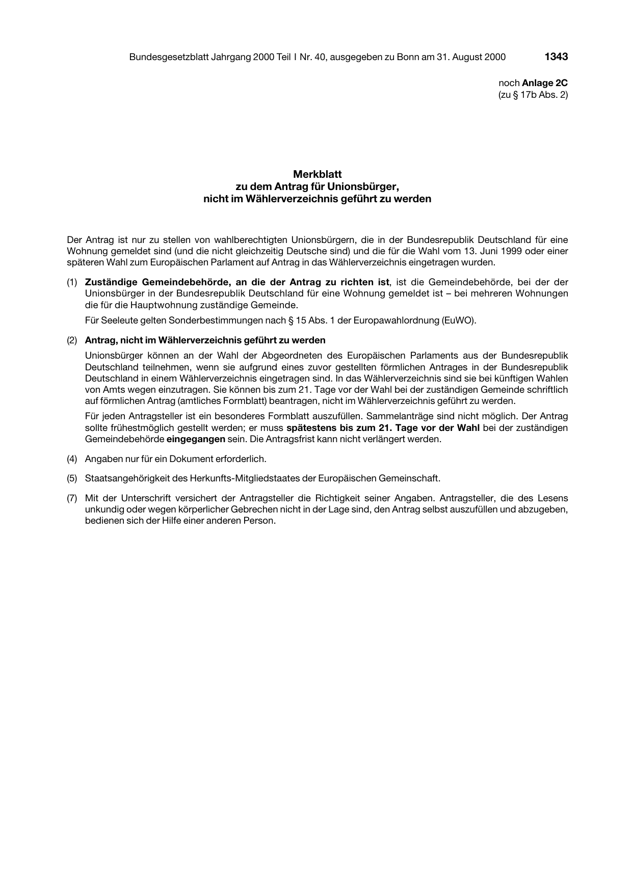 BGBl. 2000, Seite 1343 — Originalseite als Abbildung