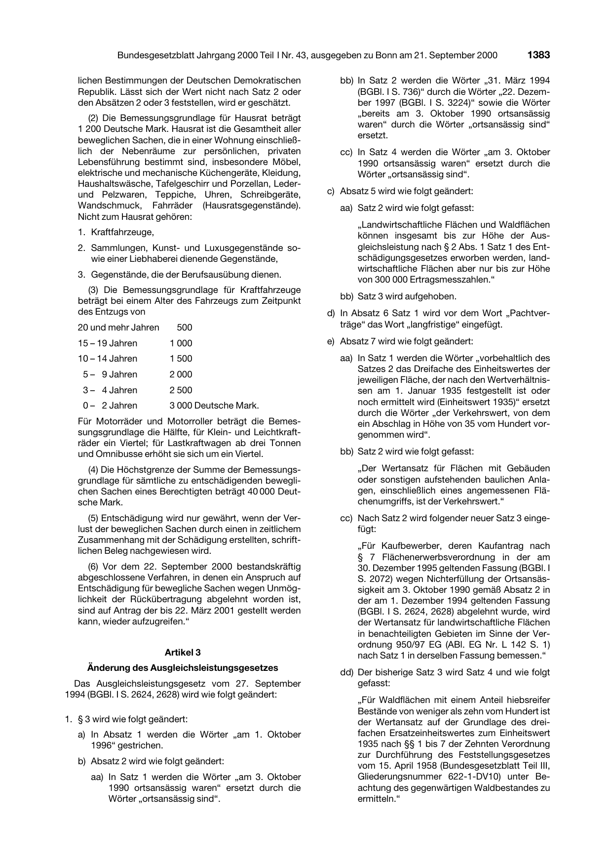 BGBl. 2000, Seite 1383 — Originalseite als Abbildung